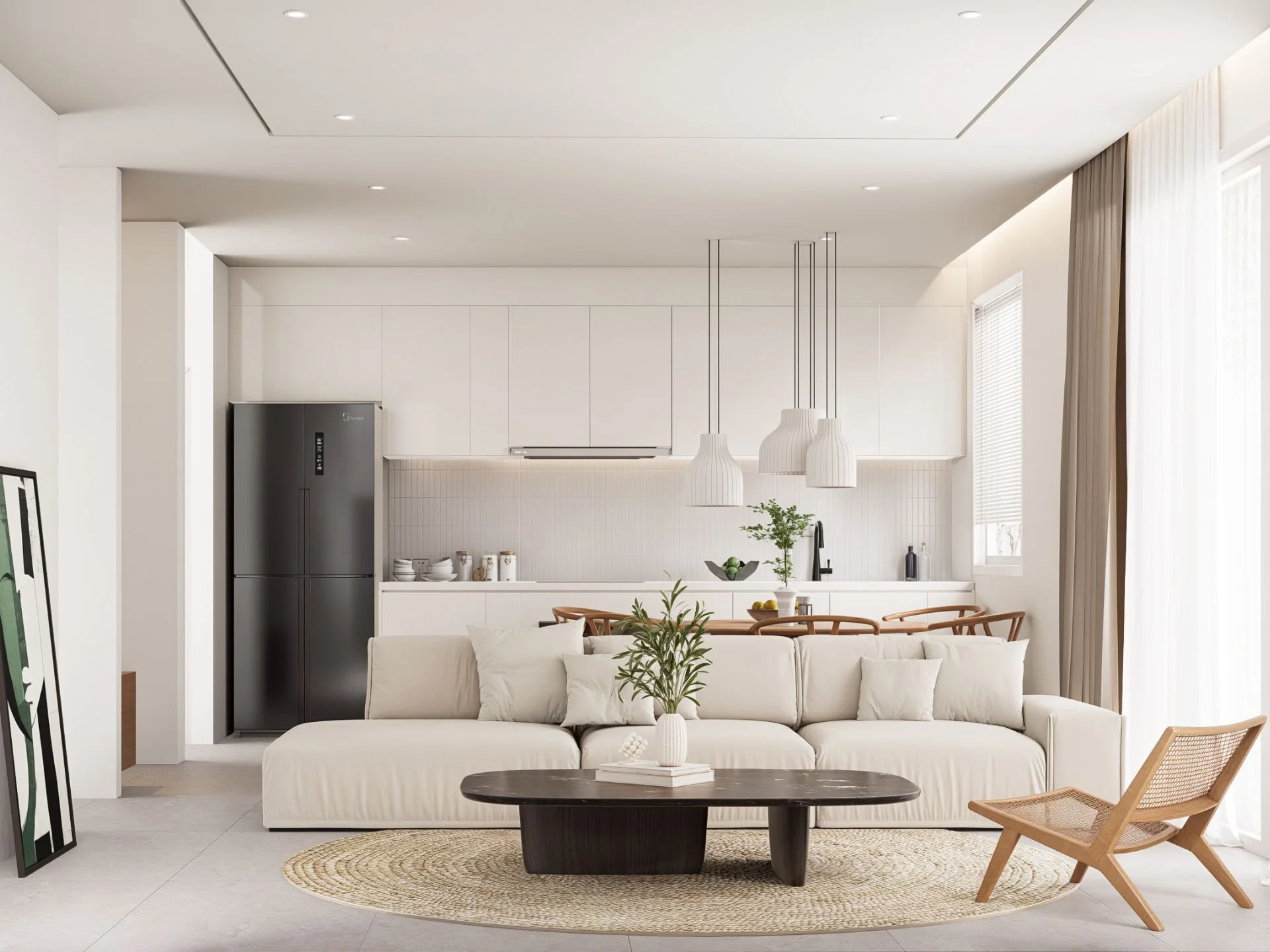 Открытая гостиная и кухня в 3-спальной вилле Midori Townhome, Пхукет