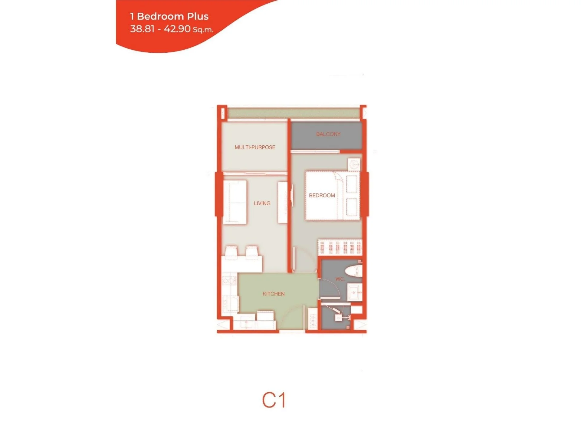 2 bed 41 sqm unit plan