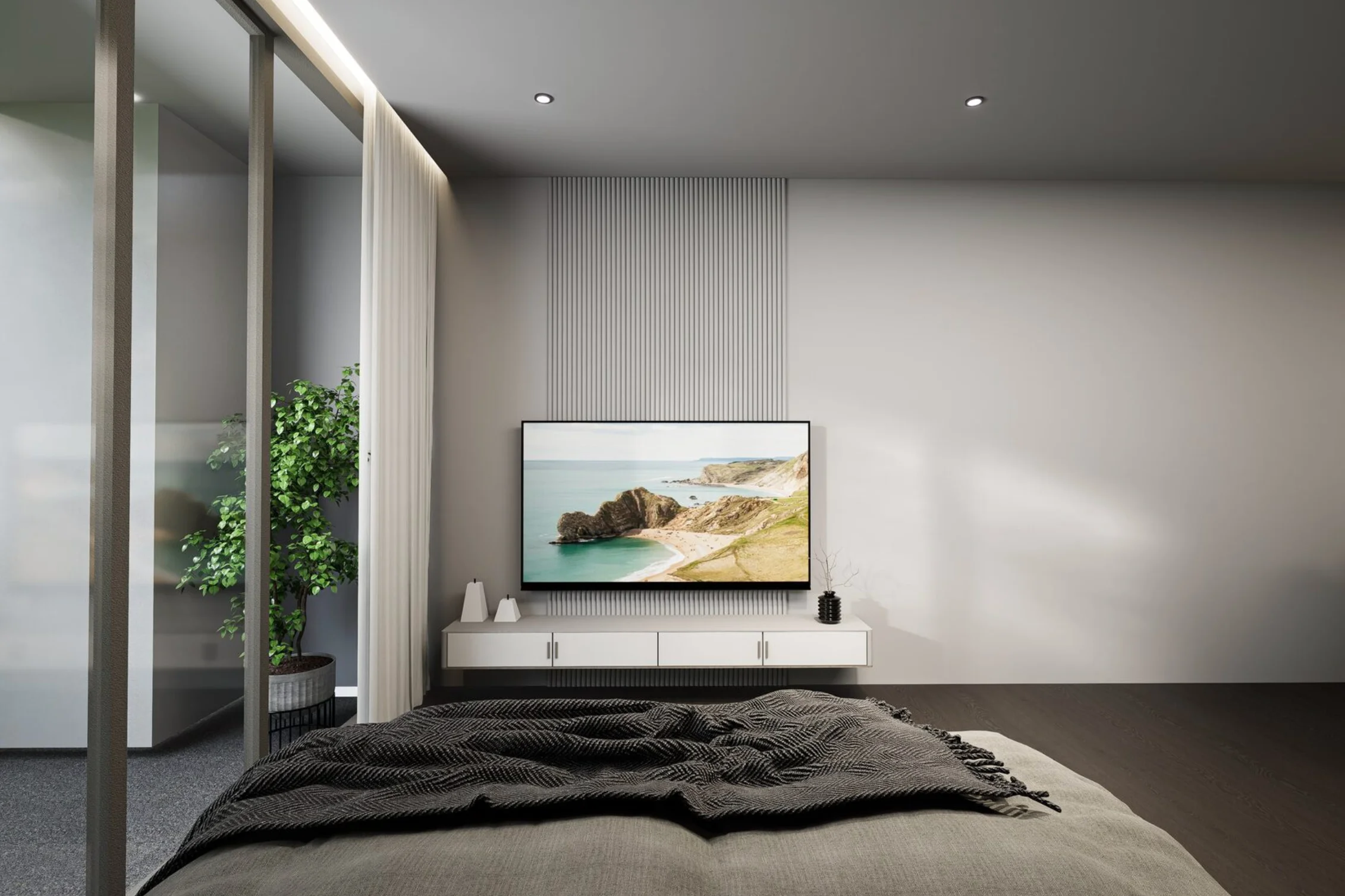 Интерьер главной спальни в 1-комнатной квартире Next Point Condominium, Таиланд