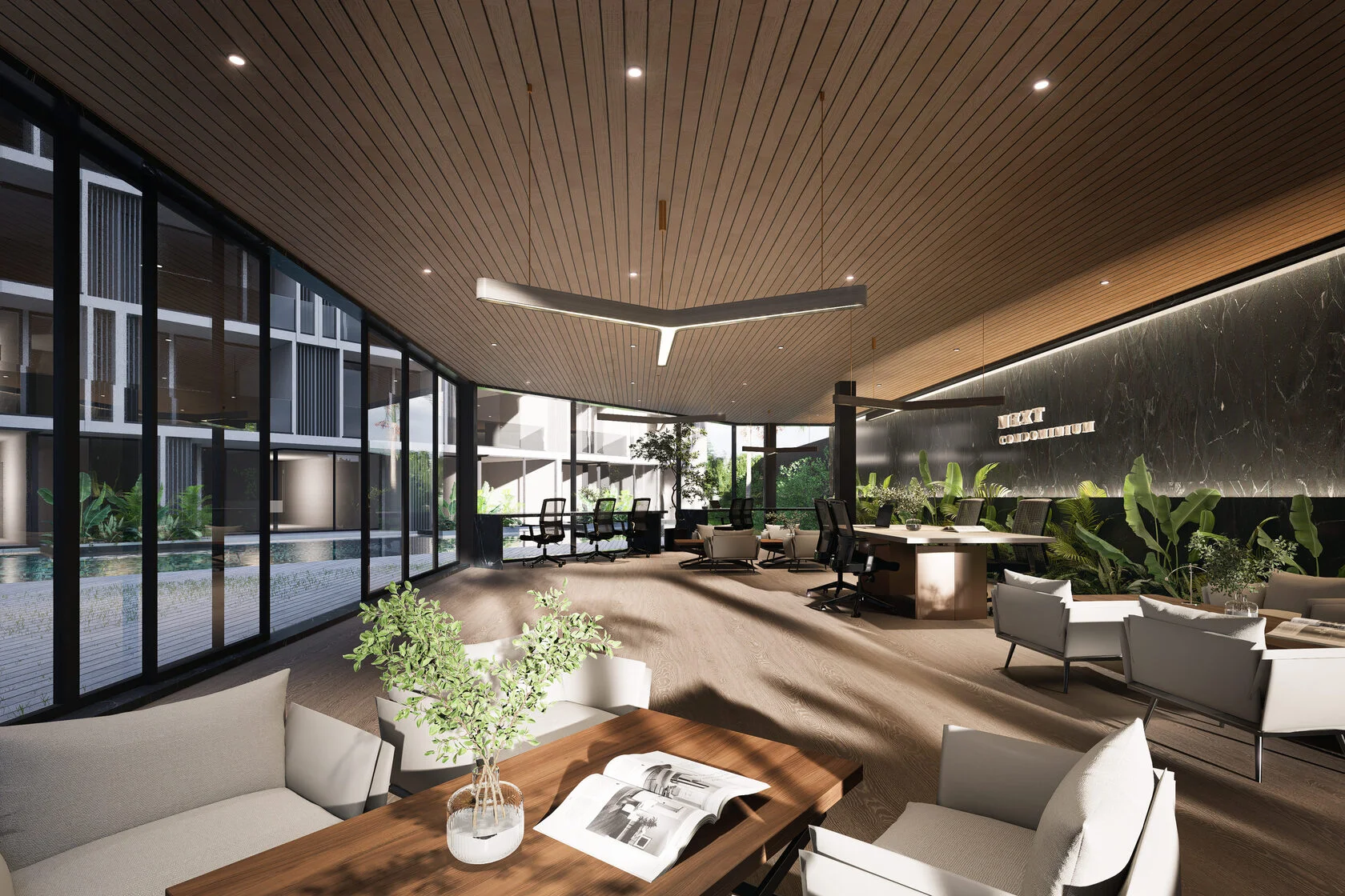 Gemeinschaftsbereich mit Lounge-Sitzbereich im Next Point Condominium, Thailand
