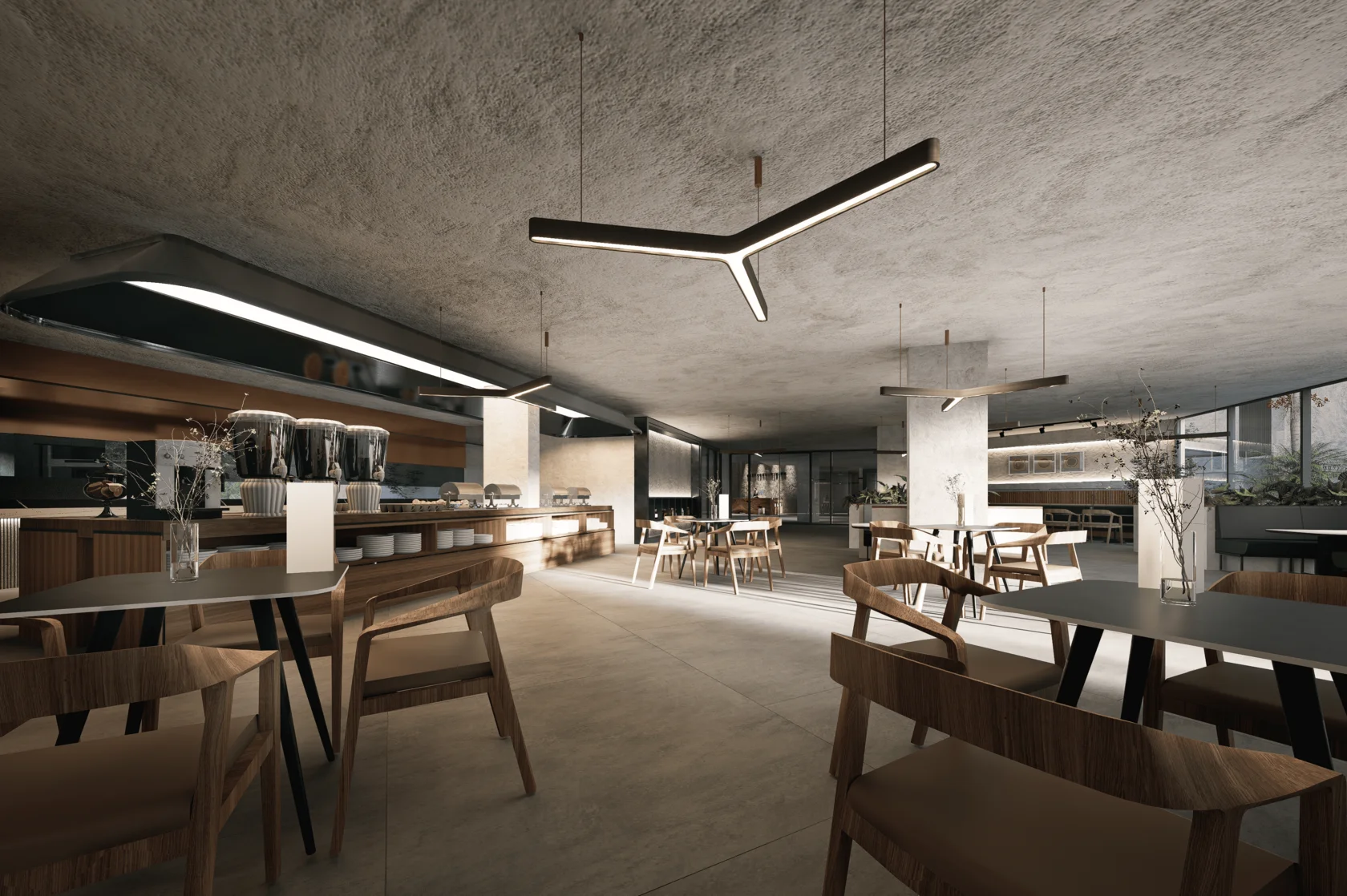 Gemeinschaftsbereich mit Ess- und Loungeplätzen im Next Point Condominium, Thailand