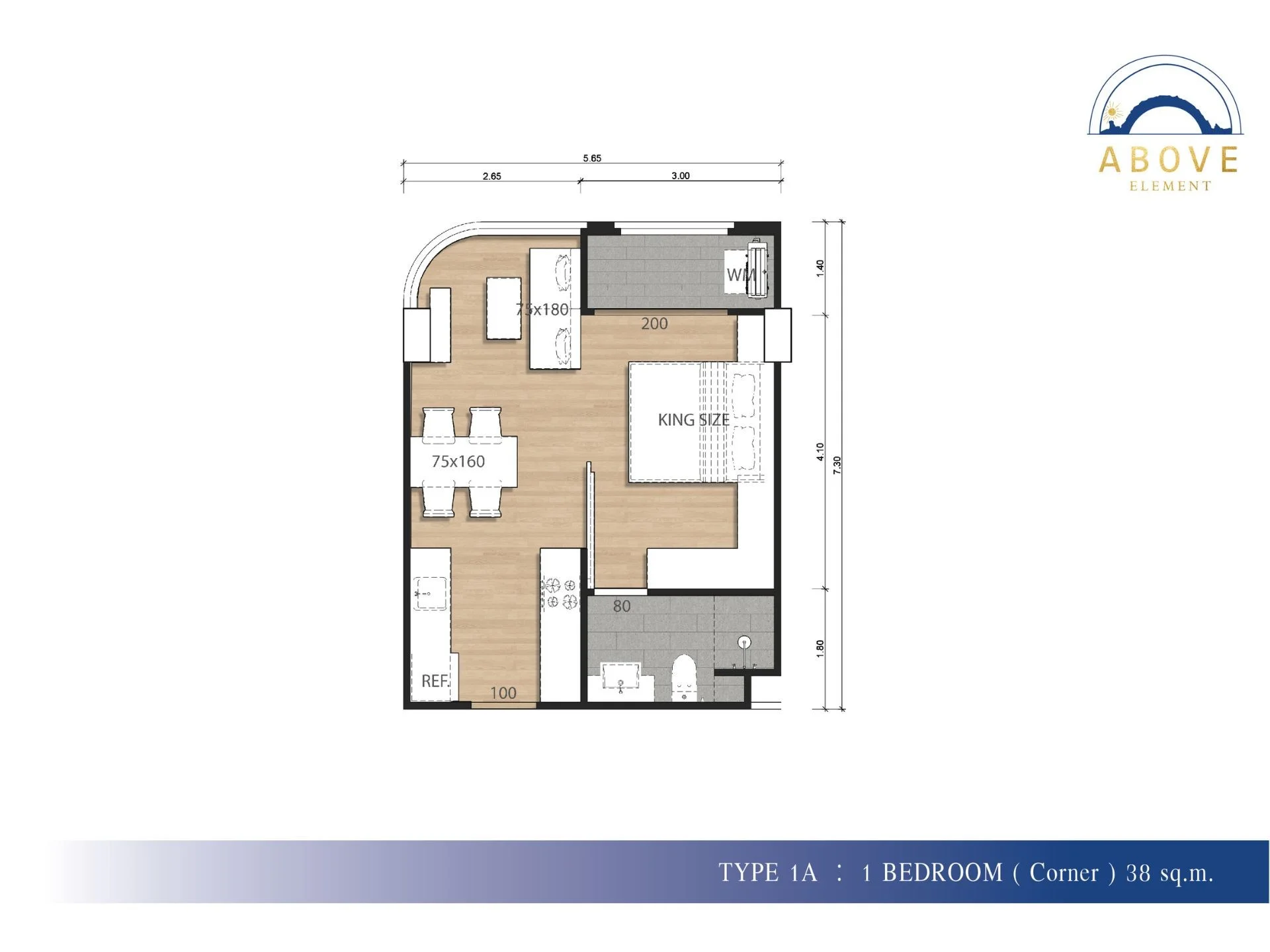 1 bed 38 sqm unit plan Above Element