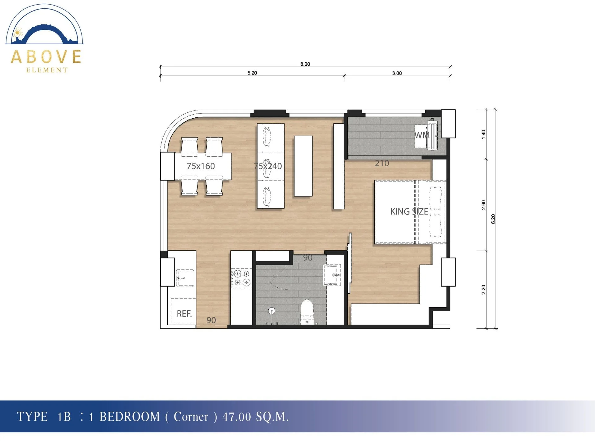 1 bed 47 sqm unit plan Above Element