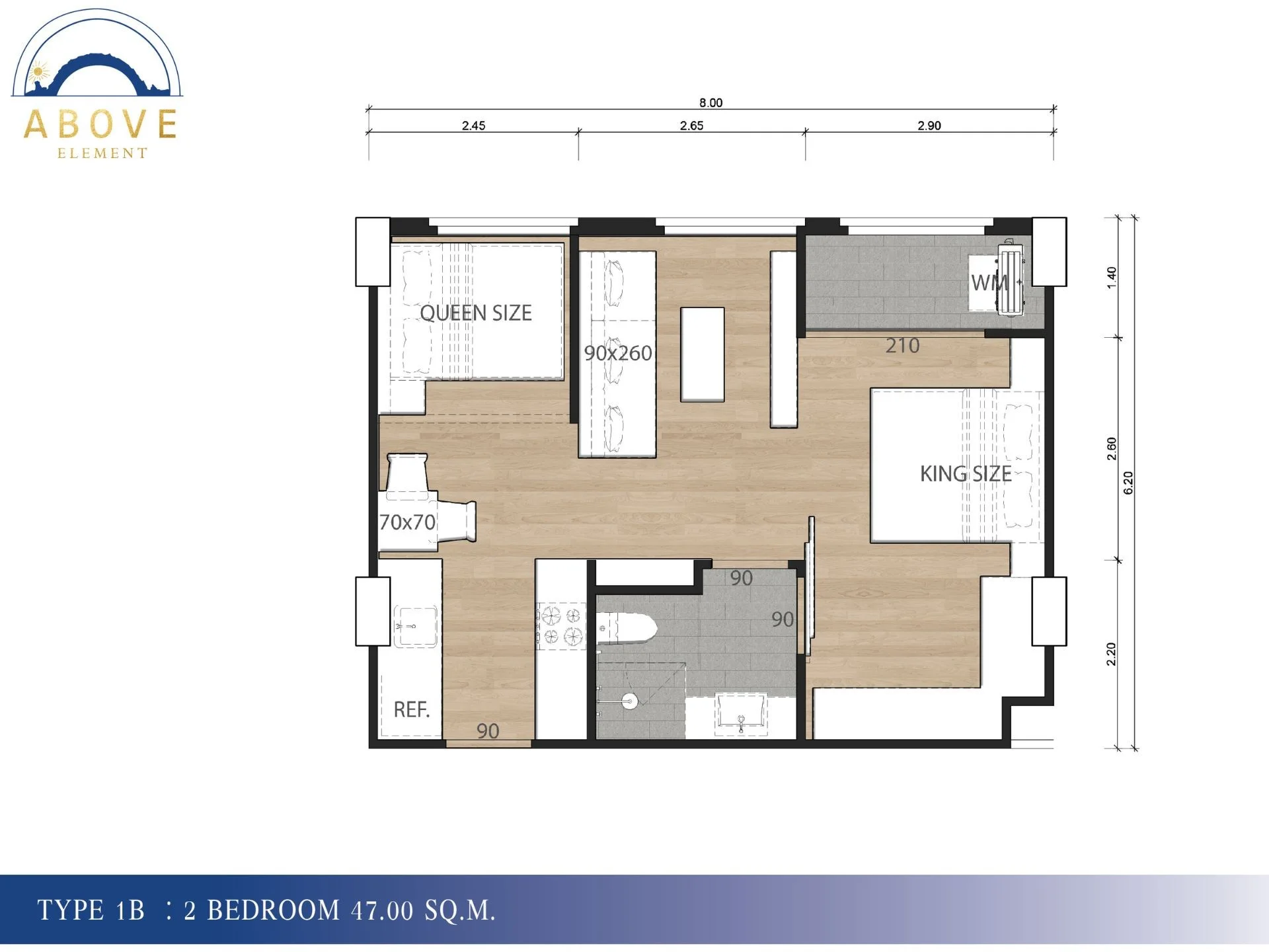 2 bed 47 sqm unit plan Above Element