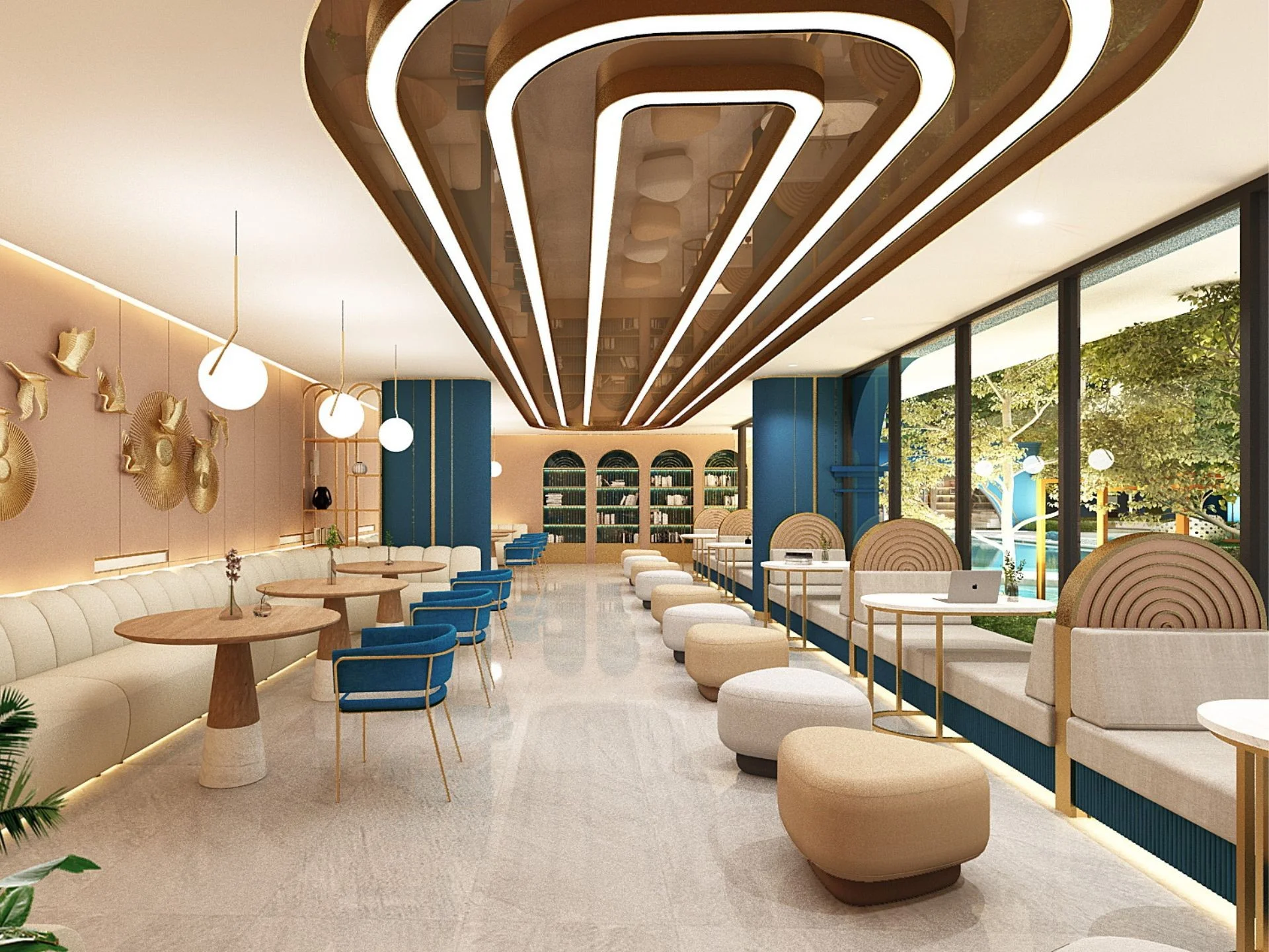 Area lounge con design moderno del soffitto ad Above Element, Tailandia