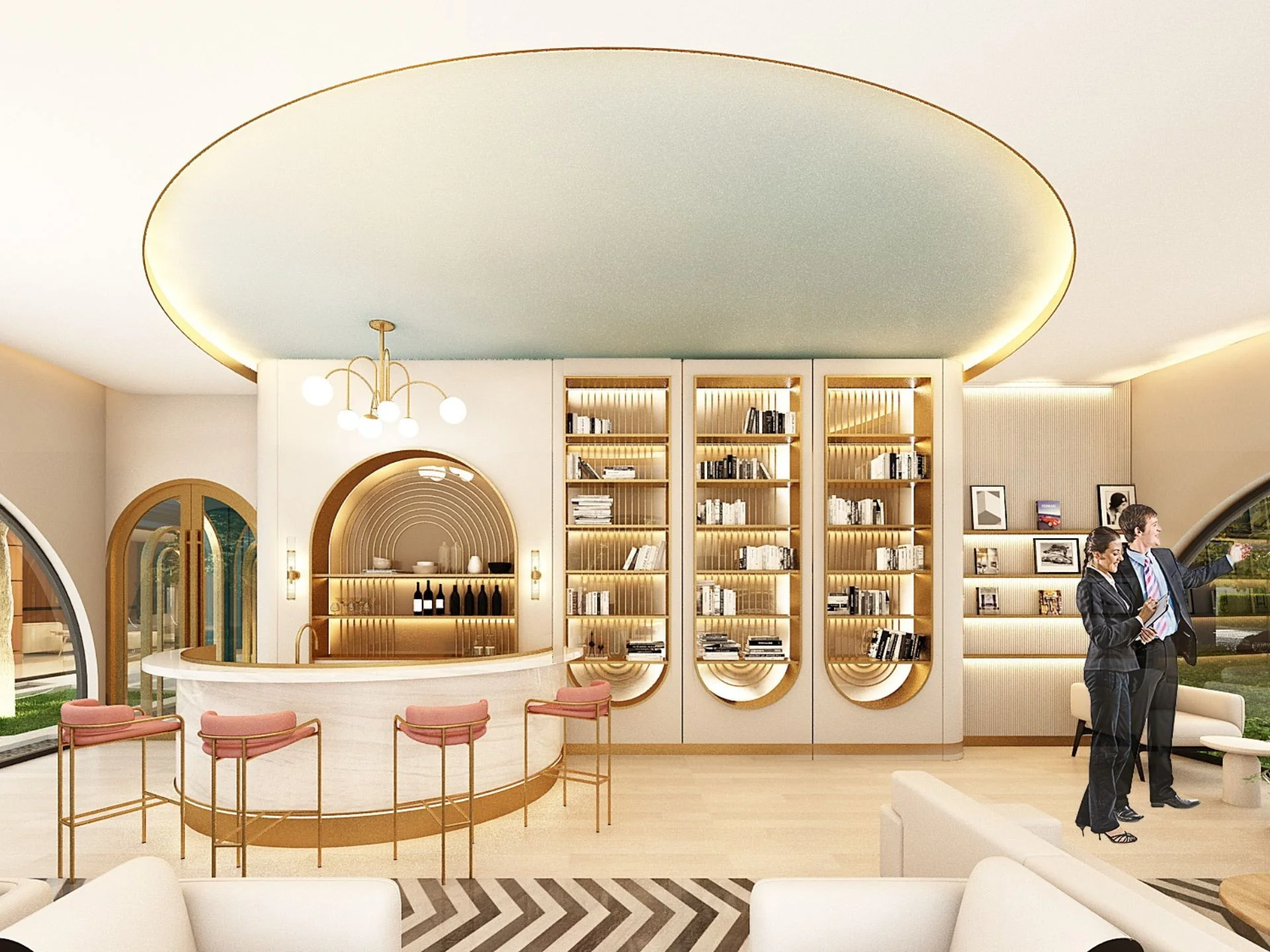 Area lounge e bar interna presso Above Element, Tailandia