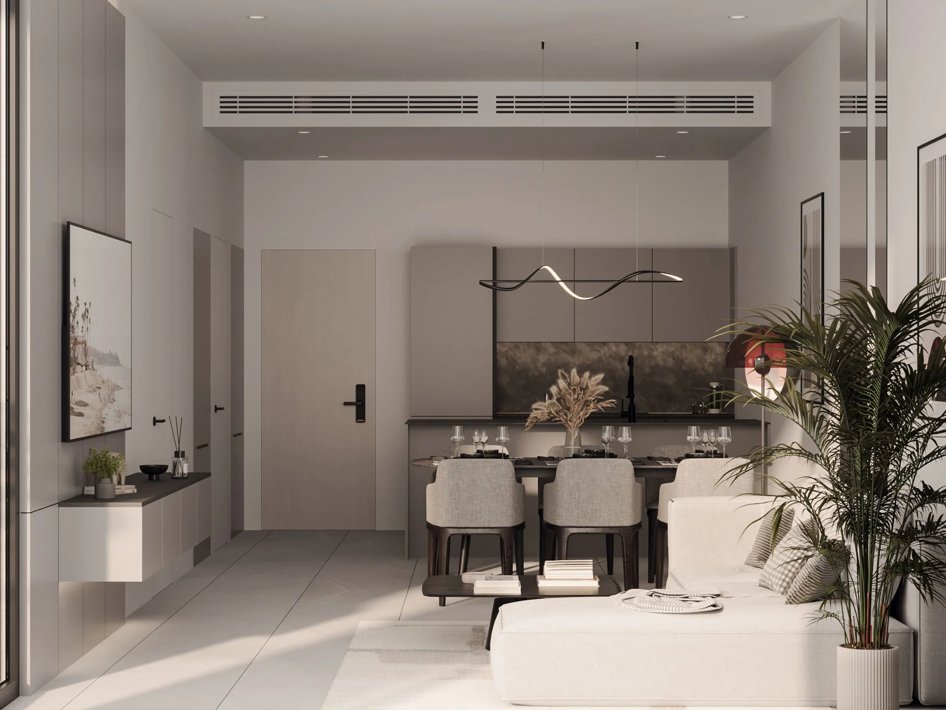 Открытая гостиная и столовая в 1-комнатной квартире Next Point Condominium, Таиланд