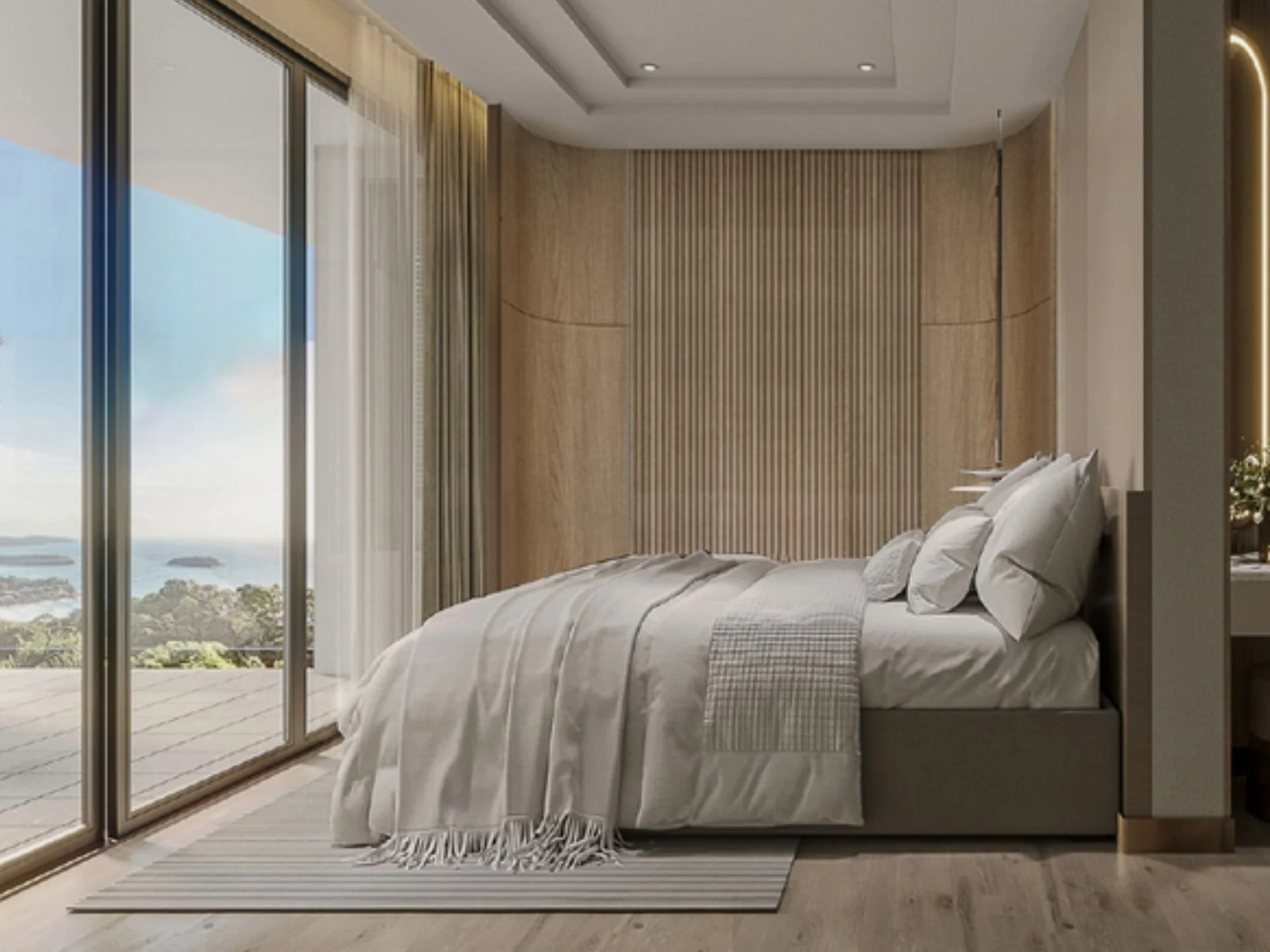 Интерьер главной спальни с видом на море в Abov Patong Residence, Таиланд