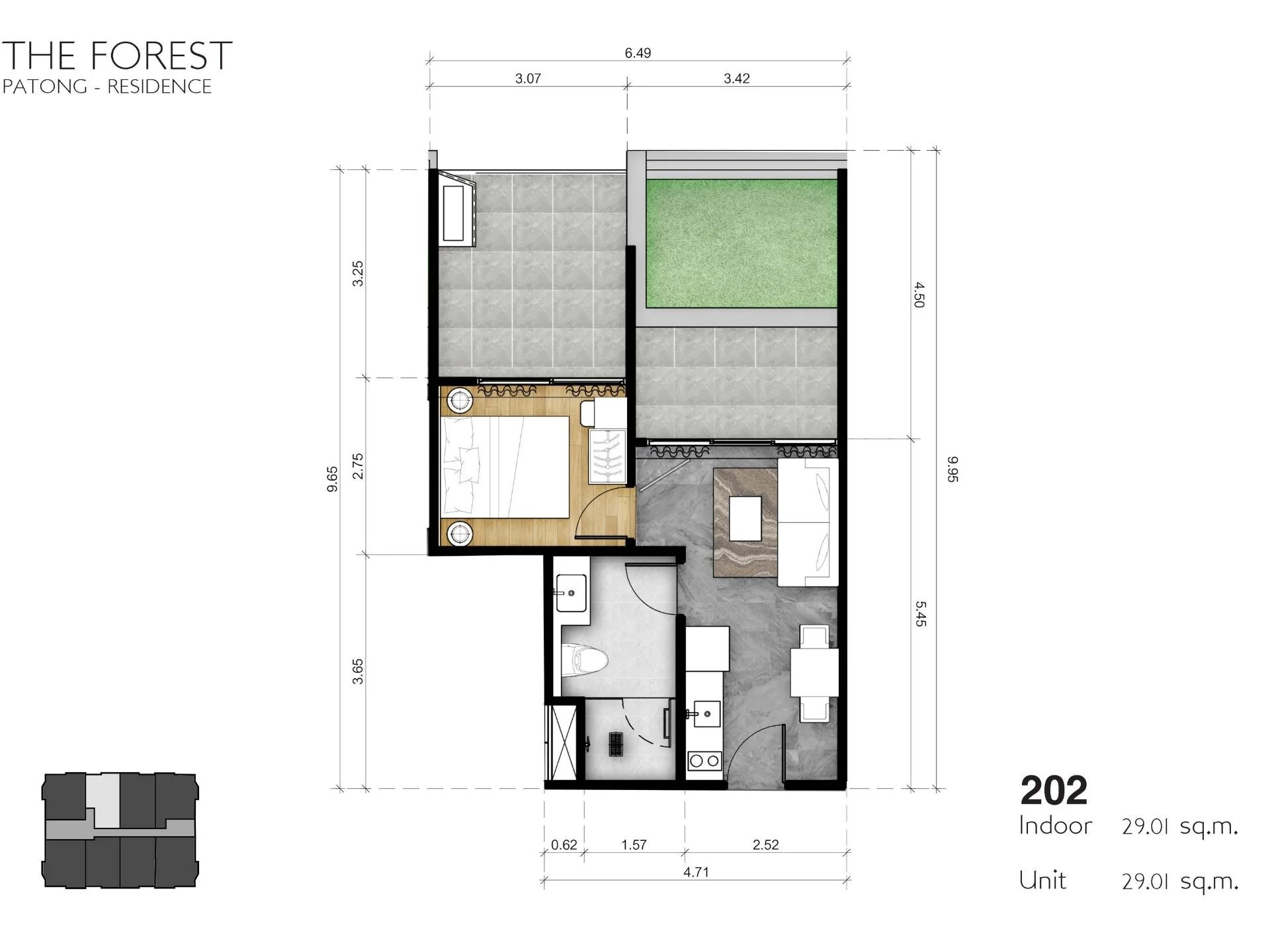 1 bed 29 sqm unit plan