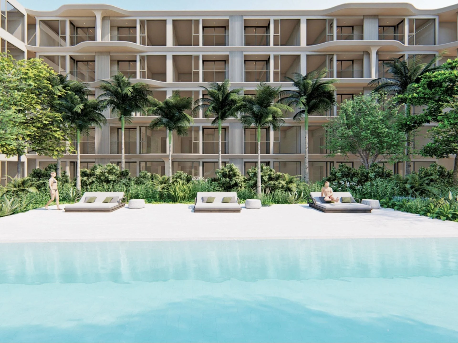 Piscina y área de tomar sol en Bellevue Beachfront, Tailandia
