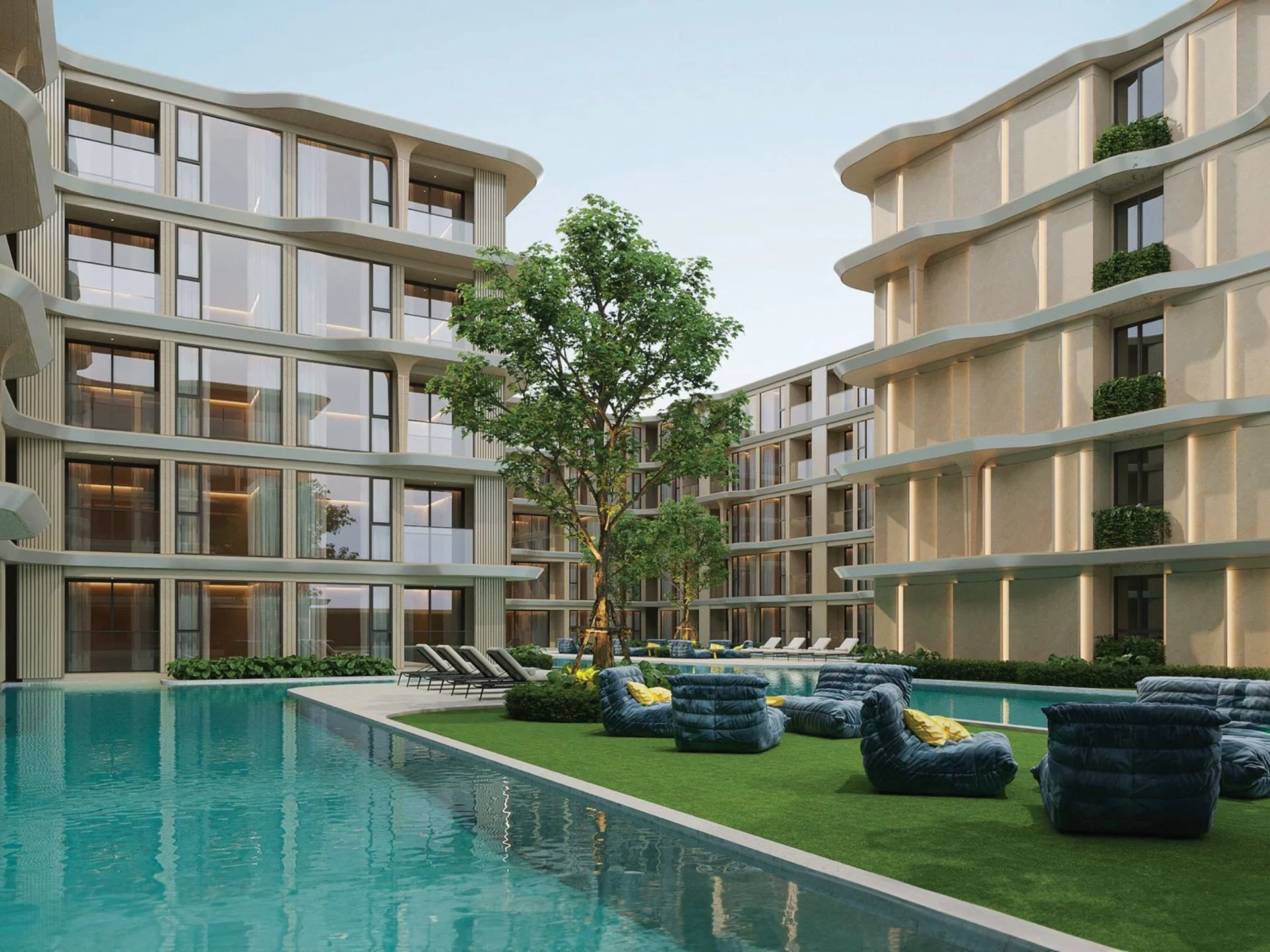 Swimming pool and courtyard at Bellevue Beachfront, Thailand