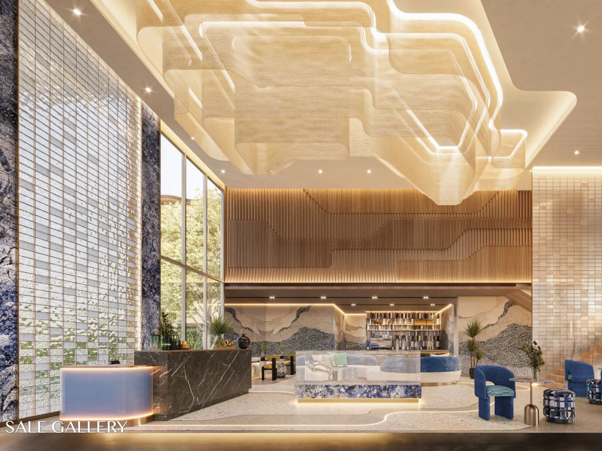 Lobby interior with reception desk at Bellevue Beachfront, Thailand