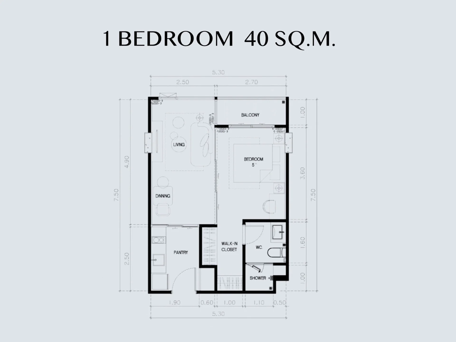 1 bed 40 sqm unit plan