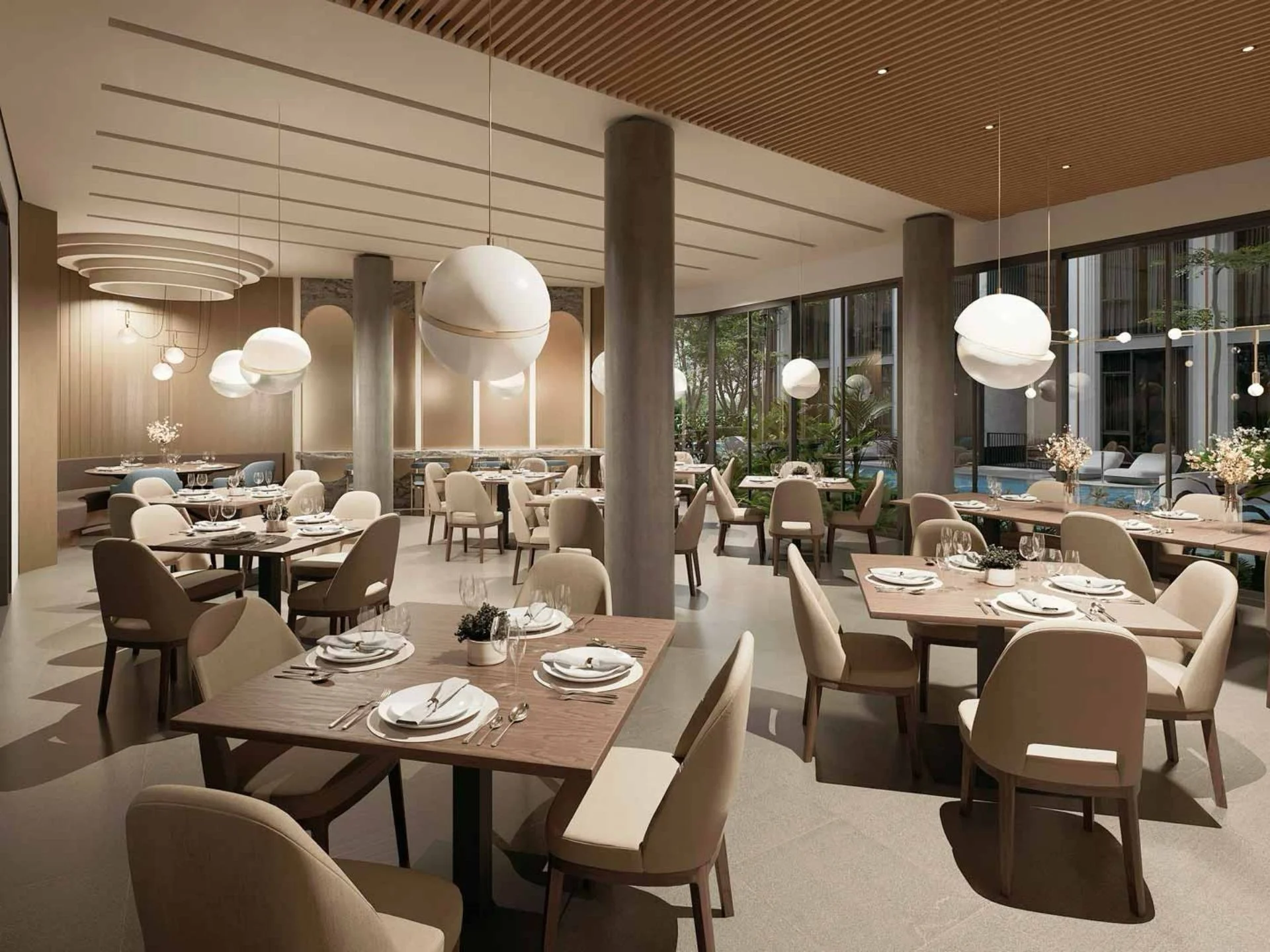 Dining room interior at Bellevue Lagoon, Thailand