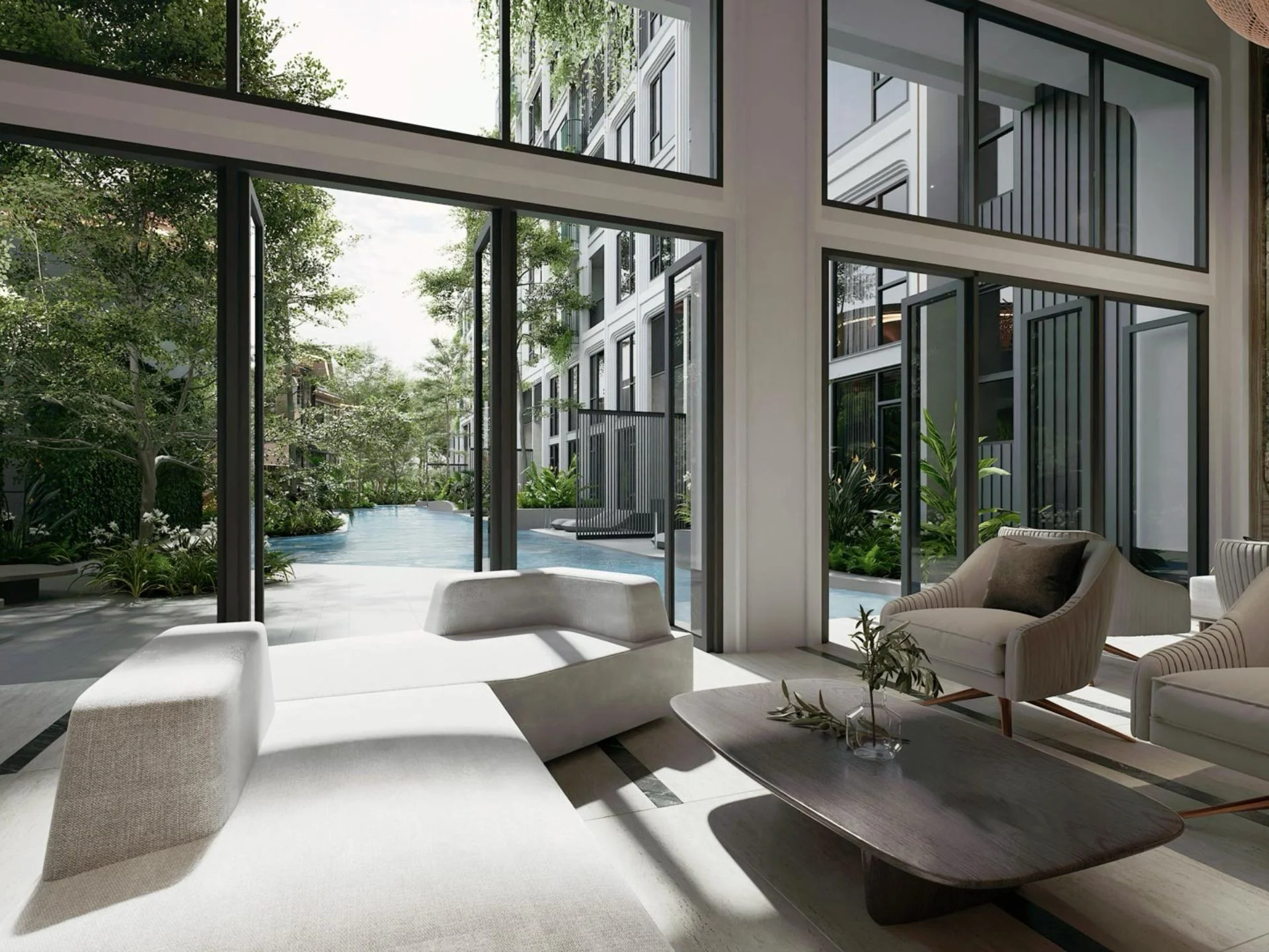 Гостиная с видом на бассейн в студии Bellevue Lagoon, Bang Tao