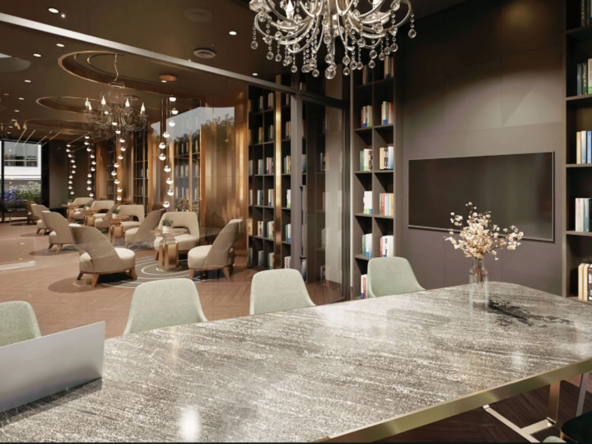 Lounge and library area in Bellevue Lagoon common spaces, Thailand