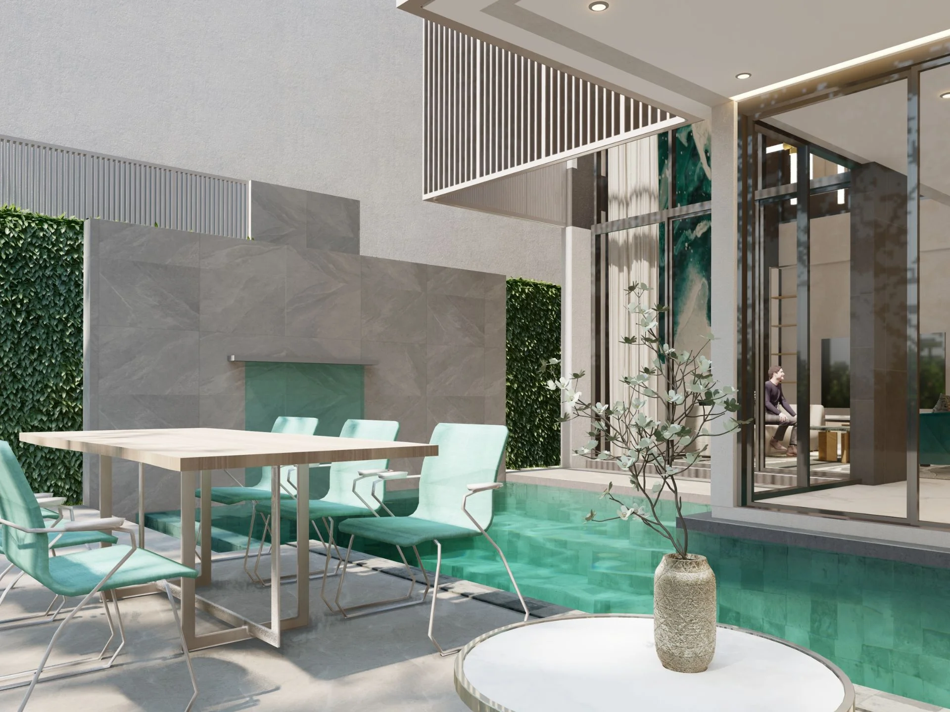 Outdoor terrace with dining area and lounge seating at Larimar Villas, Thailand