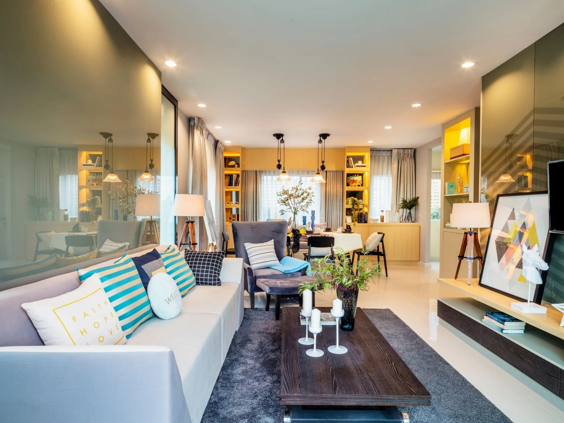 Living room interior in apartment at The Plant Pruksa Thalang, Thalang