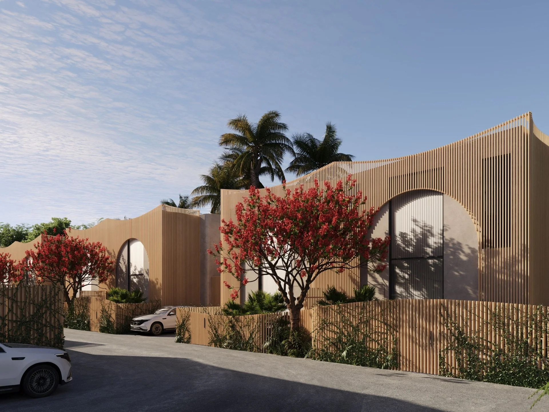 Architecture of Rise Villas with wooden facade and landscaping, Thailand