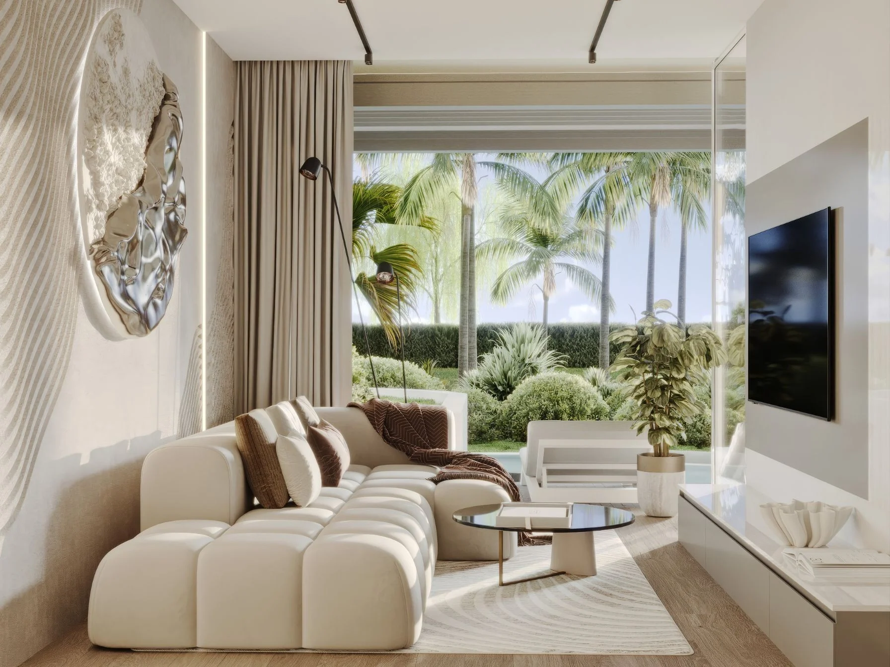 Soggiorno con vista giardino in appartamento 3 camere ad ATRIUM Andaman City, Tailandia