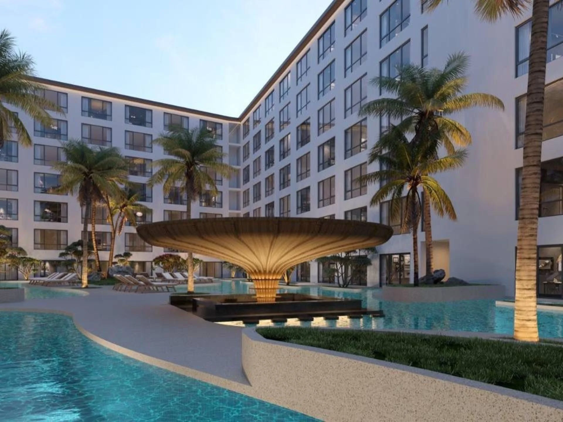 Площадь бассейна со скульптурным водным объектом в Capri Residence, Таиланд