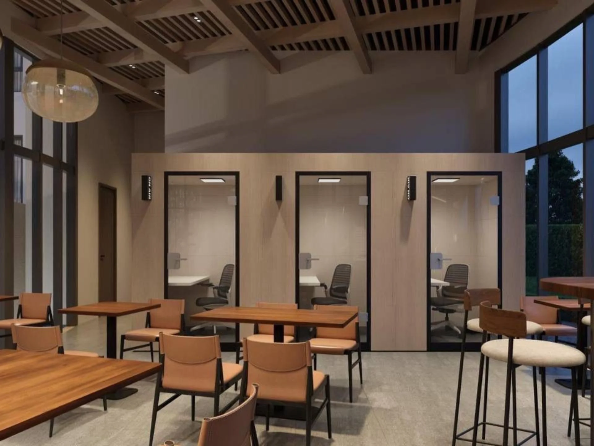 Co-working space with private office pods at Capri Residence, Thailand