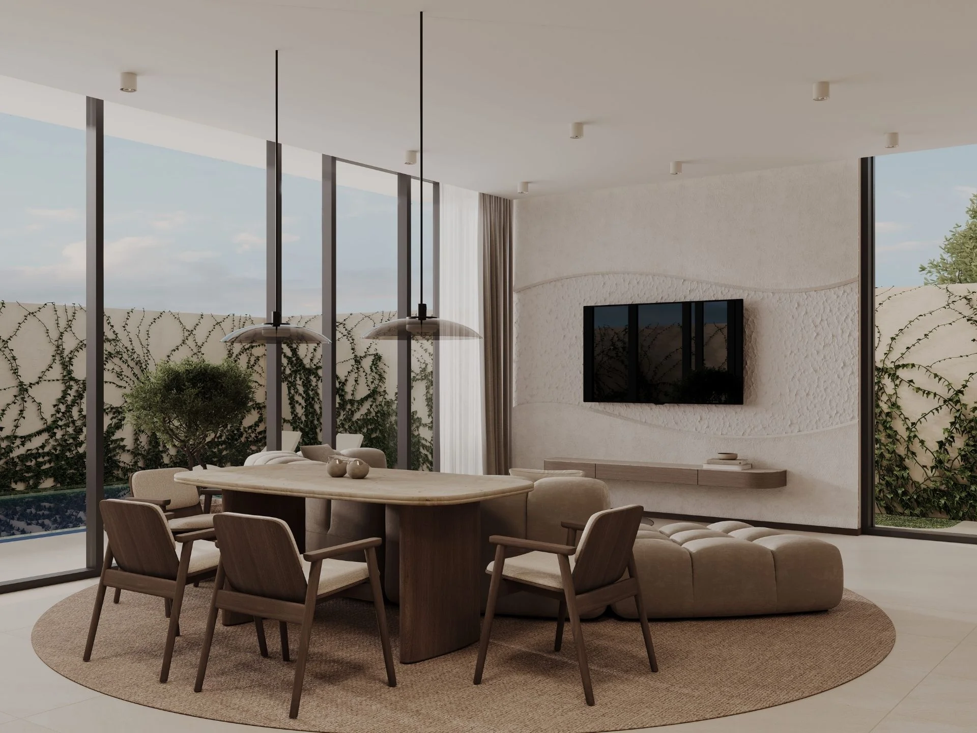 Гостиная с обеденной зоной в 2-спальной вилле Rise Villas, Банг Тао