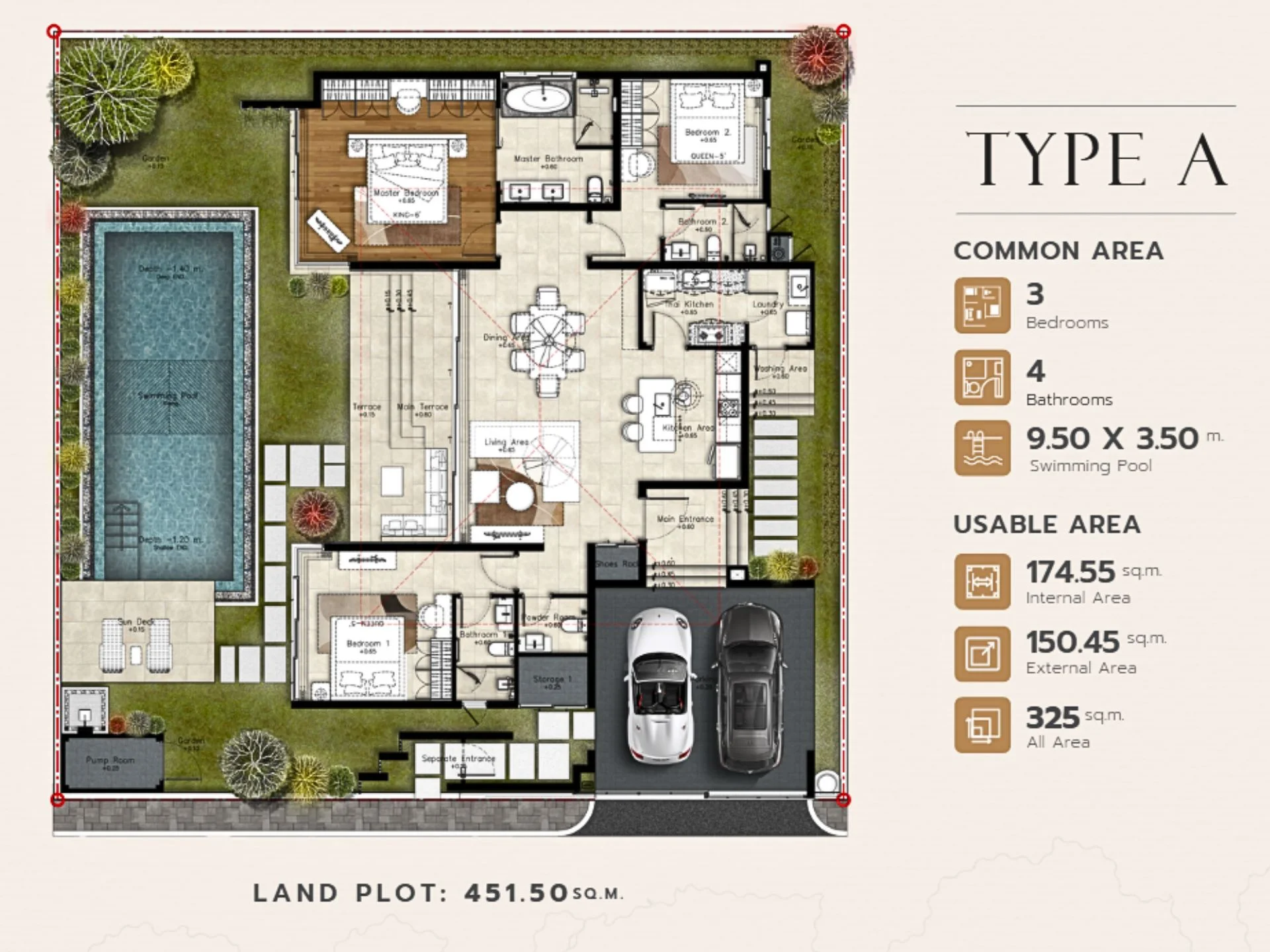 Unit Plan Villa 3 bedroom 325 sqm Botanica Majesta