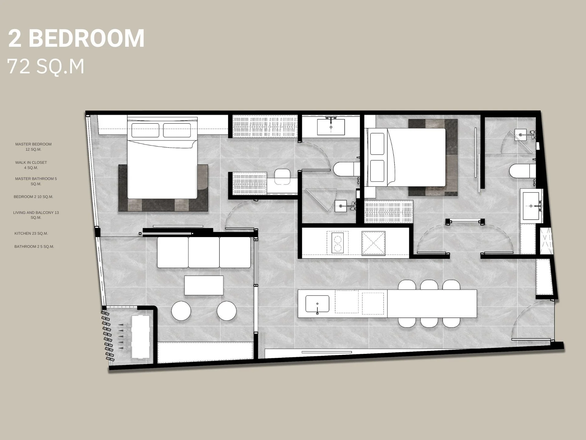2 bed 72 sqm unit plan