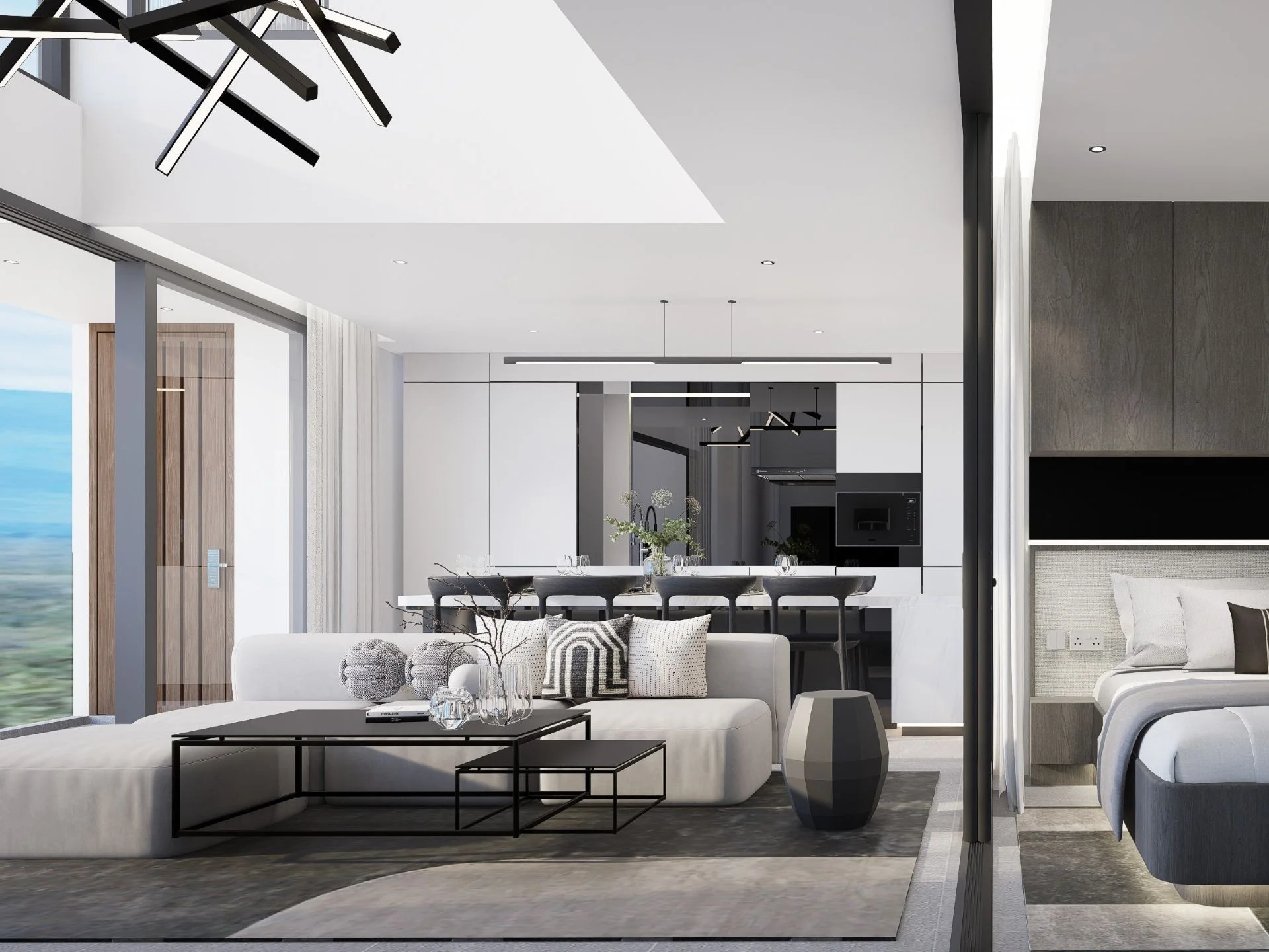 Открытая гостиная и кухня в 3-спальном дуплексе Citygate De Phuket, Таиланд