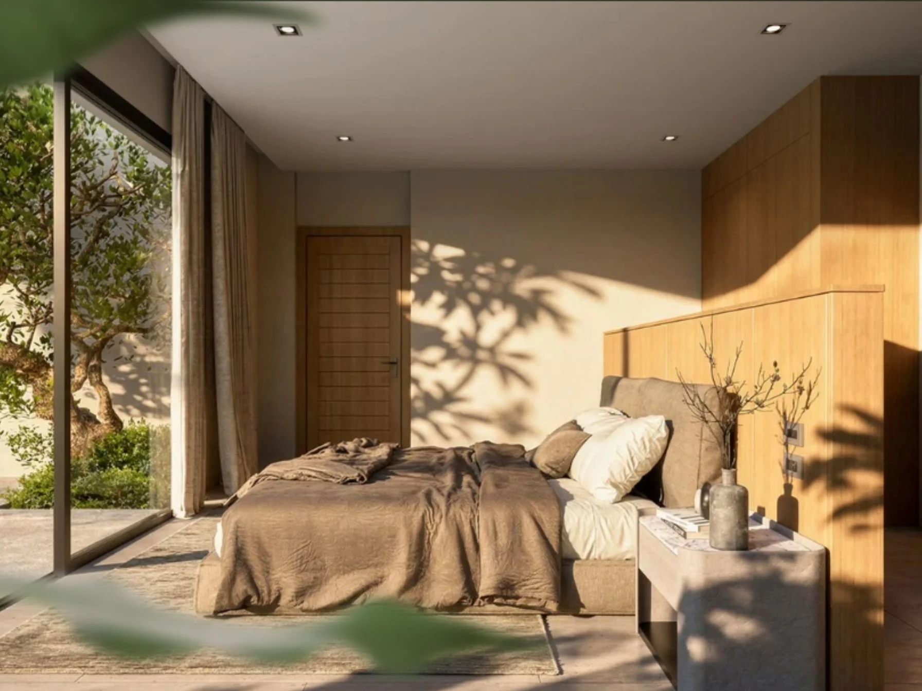 Camera da letto principale con accesso al giardino in villa 3 camere a The Verdant by Botanica, Talanng