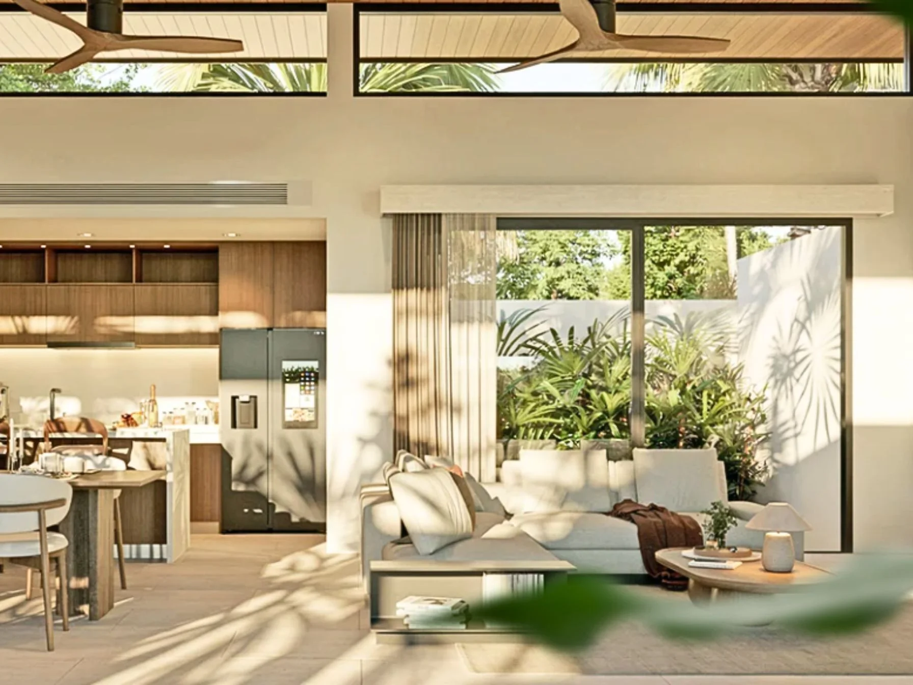 Zona living e cucina open-plan con vista giardino in villa 3 camere a The Verdant by Botanica, Talanng