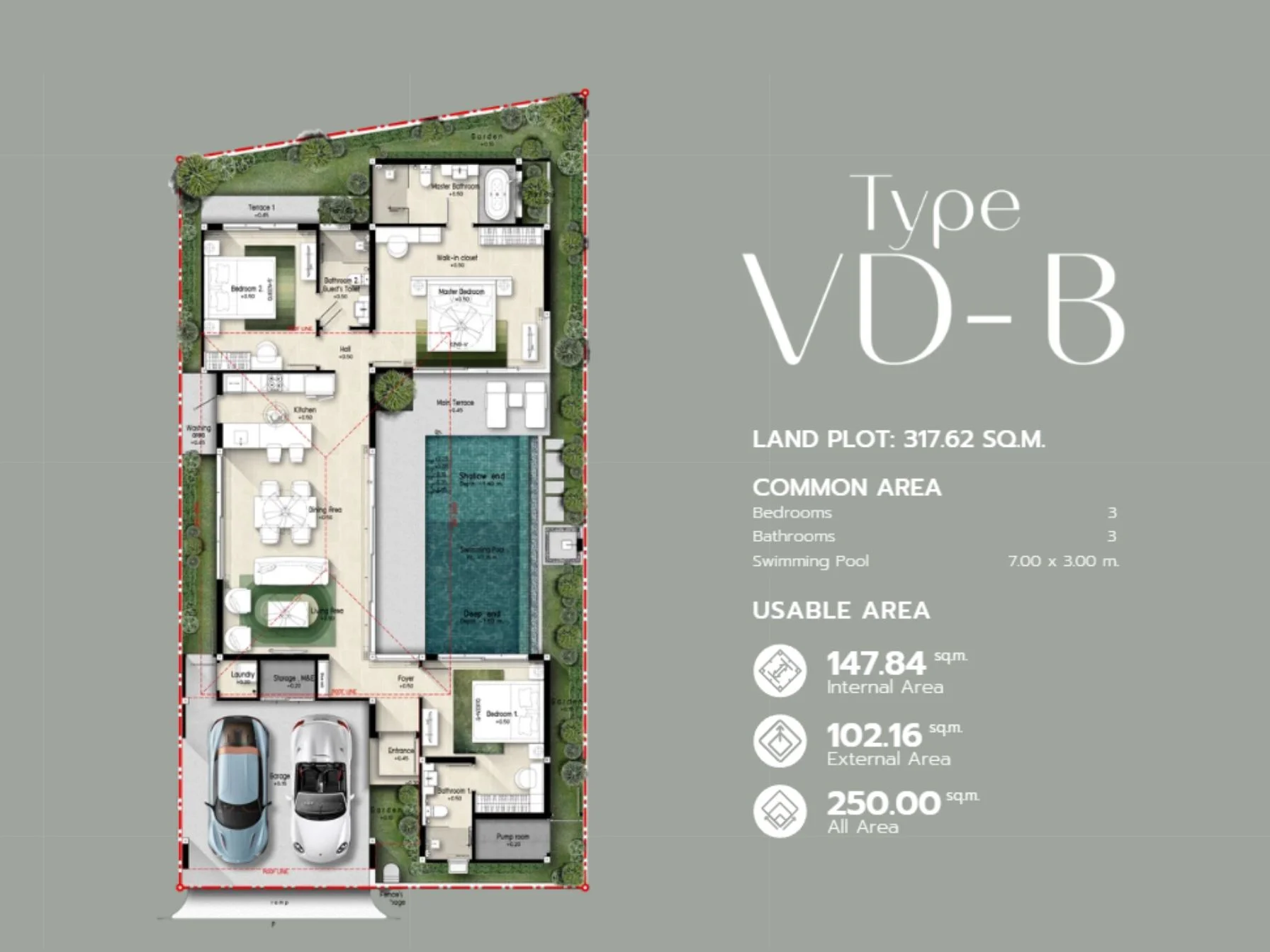 Unit Plan Villa 3 bedrooms 250 sqm The Verdant by Botanica