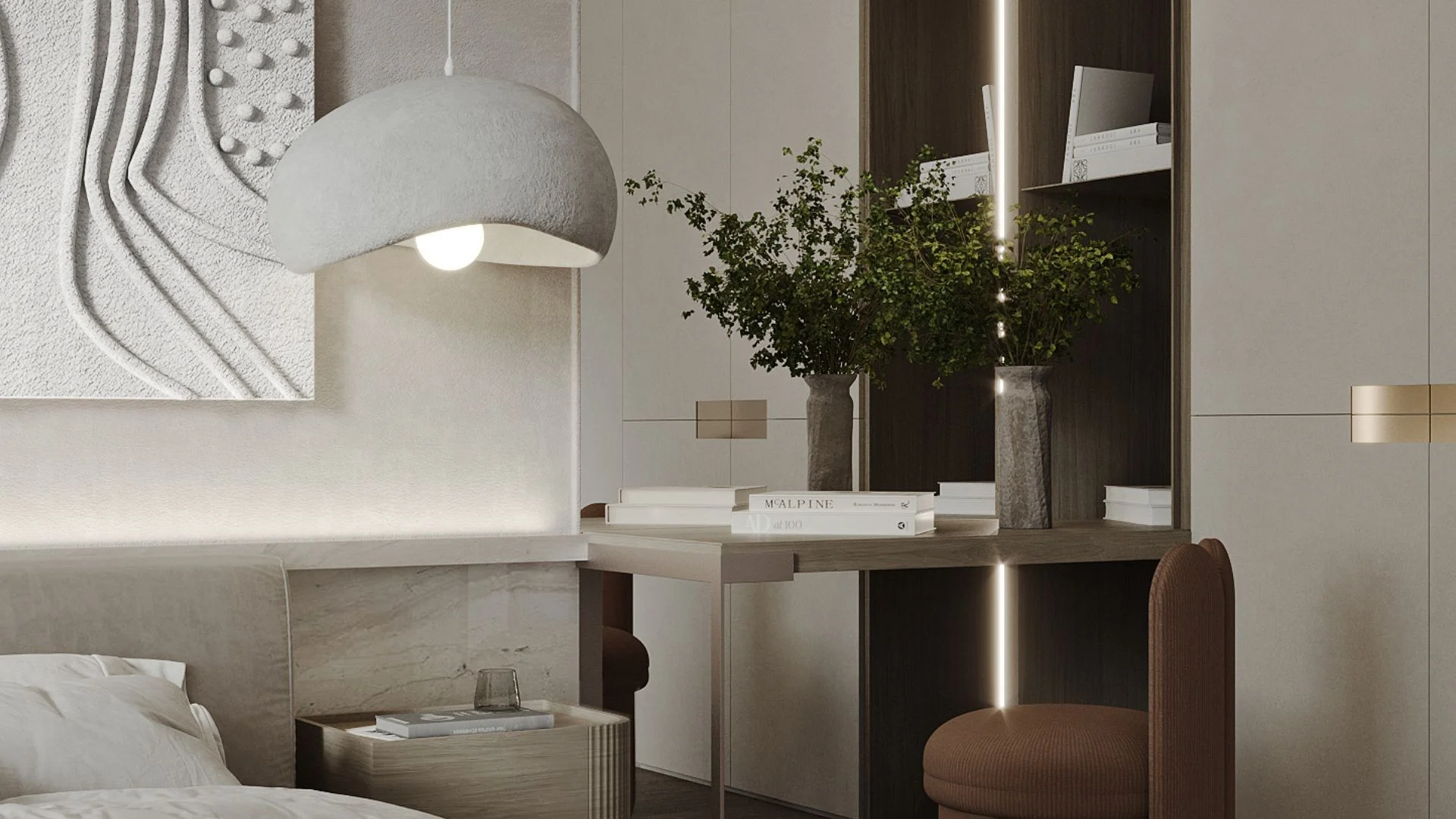 Интерьер спальни с туалетным столиком и зеркалом в студии ATRIUM Andaman City, Таиланд
