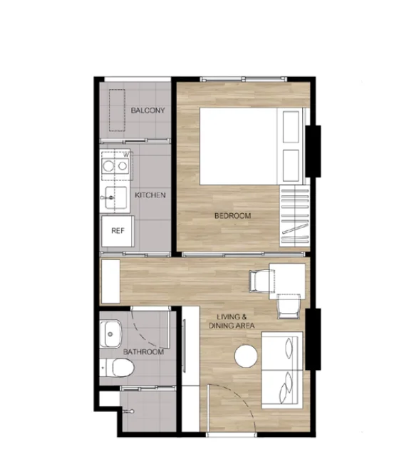1 bedroom 28 sqm unit plan