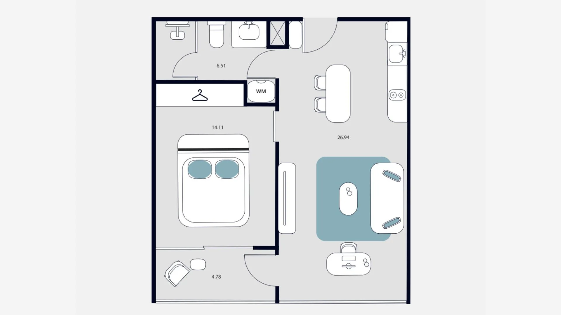 1 bed 52 sqm unit plan