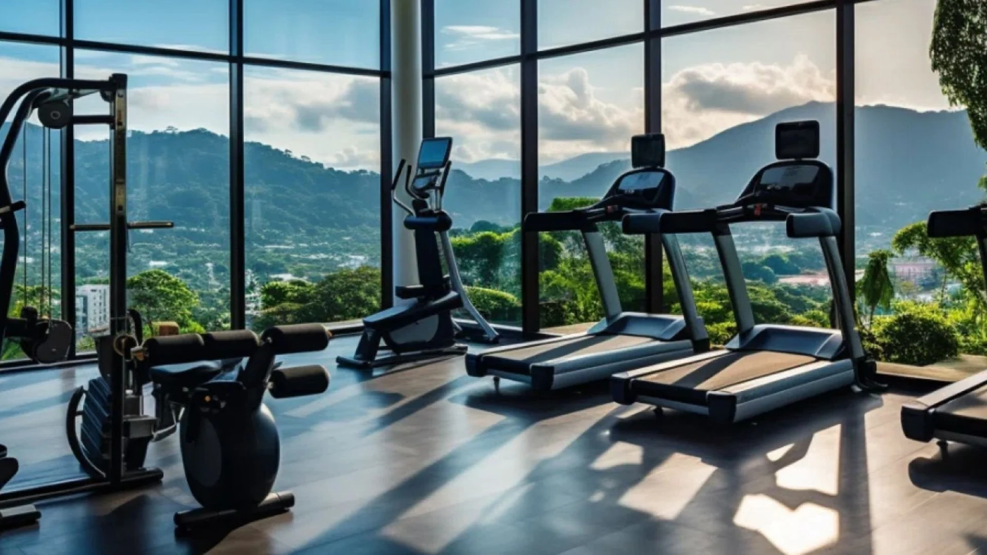 Fitness center with mountain view at Essence, Thailand
