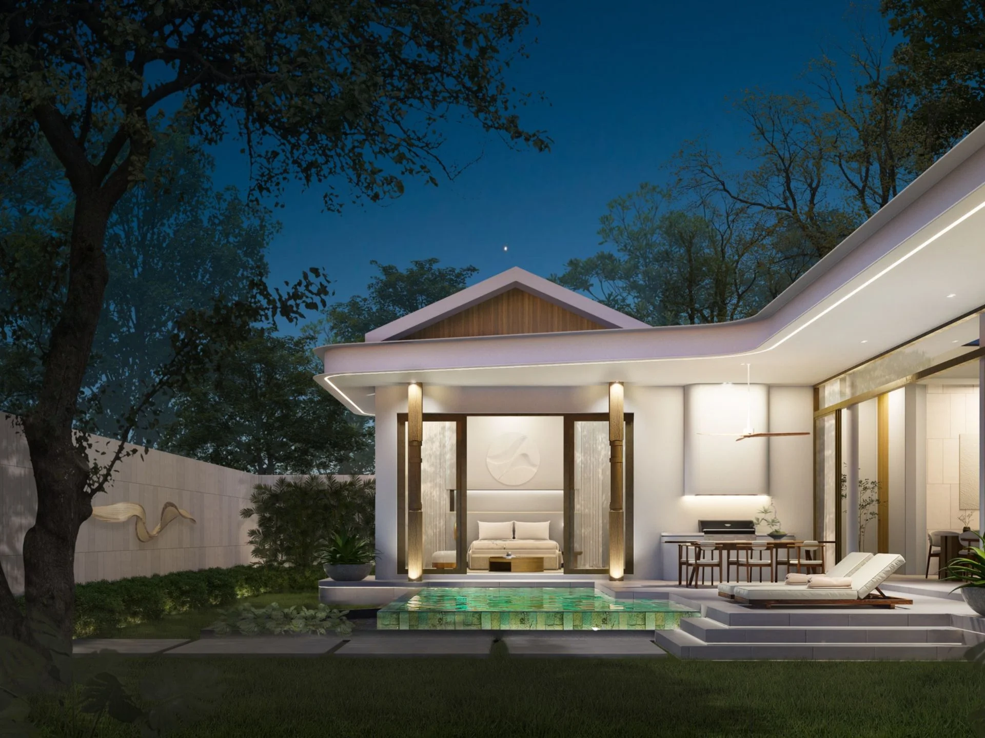 Modern villa architecture with private pool and landscaped grounds at Manor Villas, Thailand