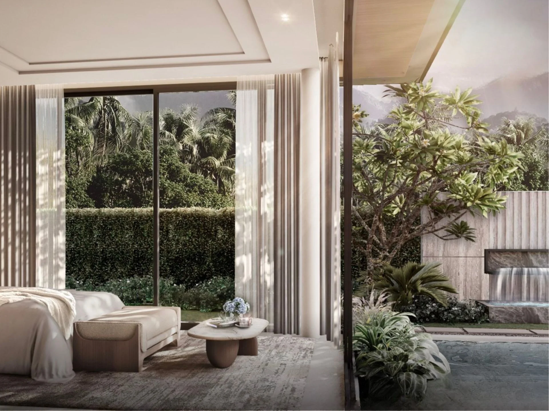 Intérieur de chambre avec vue sur le jardin à The Title Villa Kirara, Bang Tao