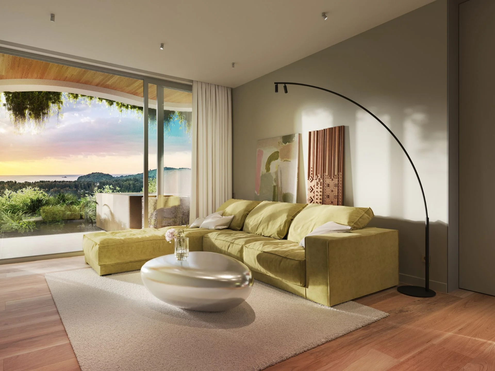 Wohnzimmer mit Meerblick in 1-Zimmer-Wohnung in Layan Verde, Laya