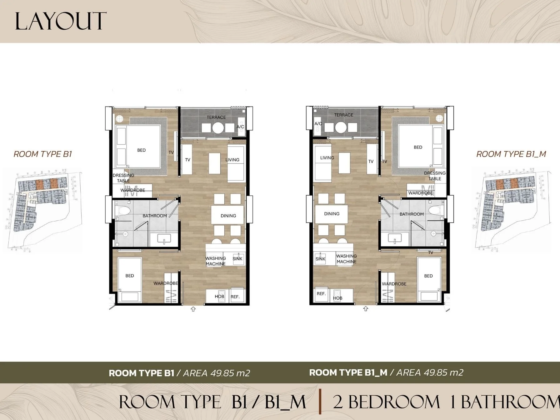Unit Plan 2 bedrooms 50sqm Saint Tropez Naithon