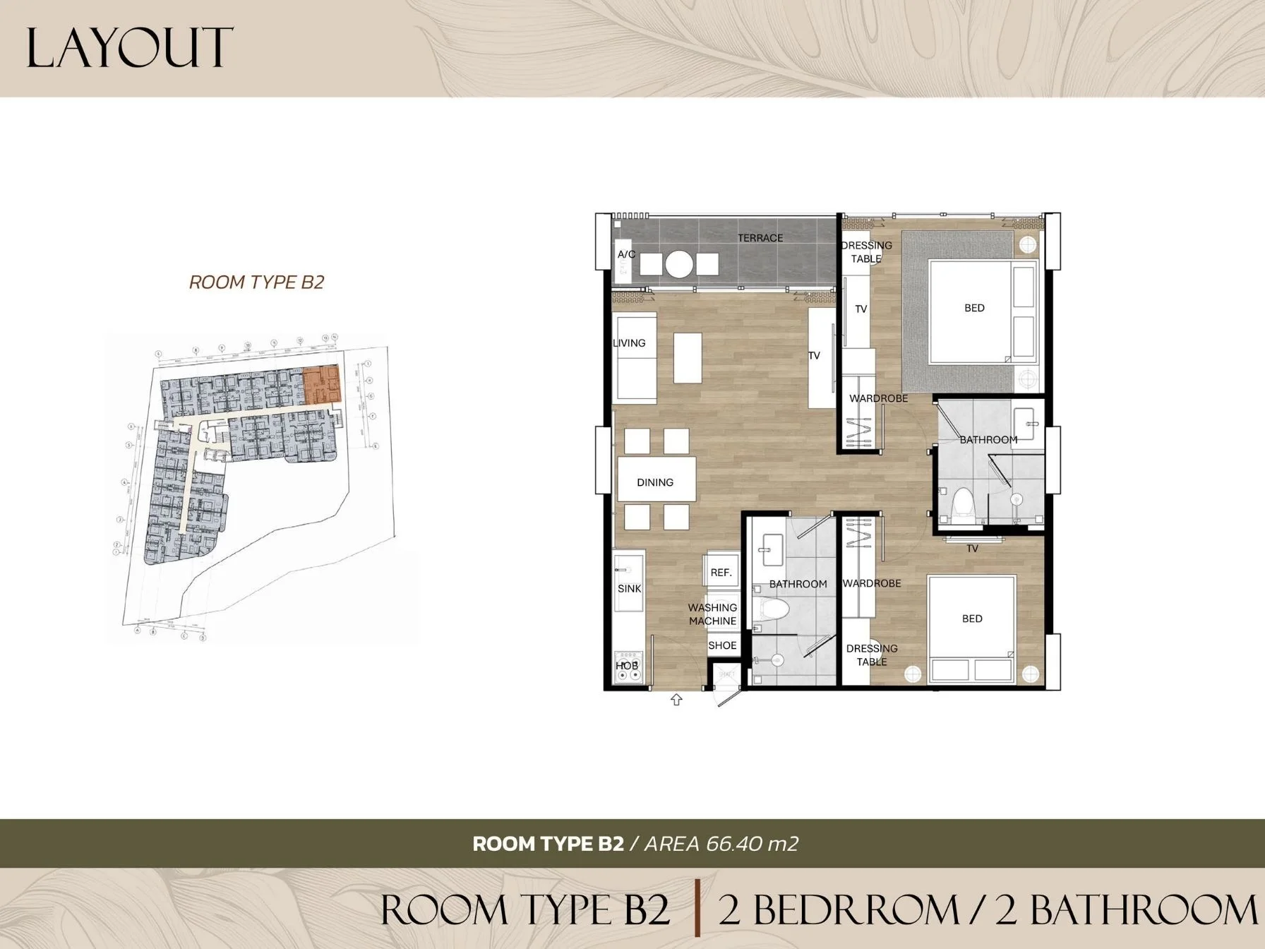 Unit Plan 2 bedrooms 66sqm Saint Tropez Naithon