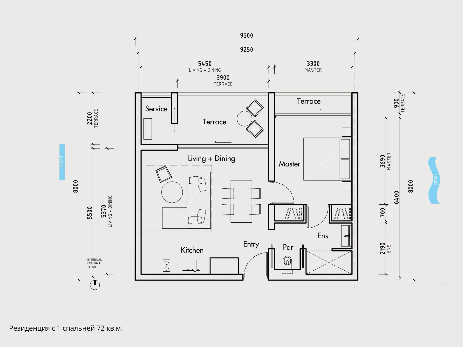 1 bed 72 sqm unit plan