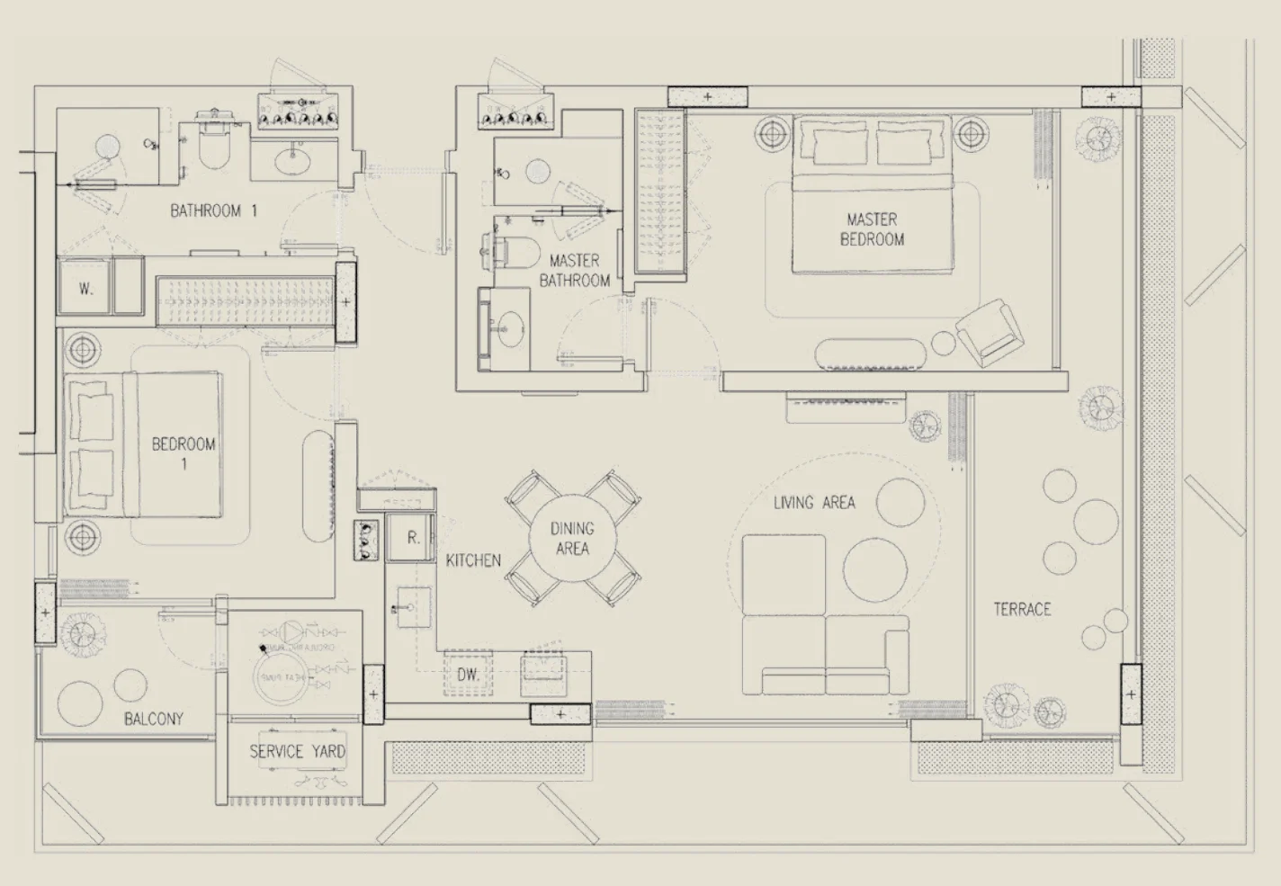 2 bed 105 sqm unit plan