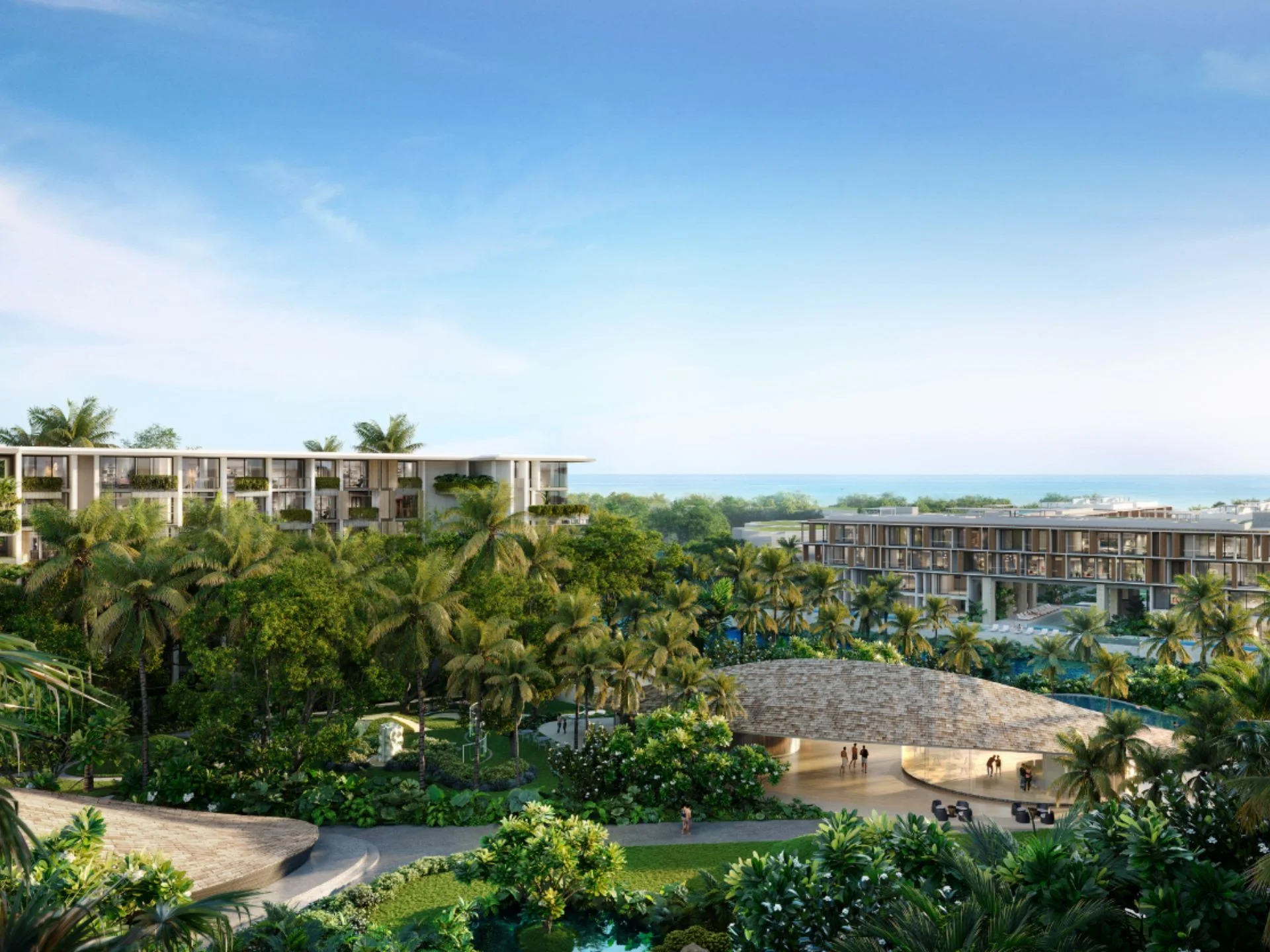 Architecture of Gardens of Eden Park Residences with sea view, Thailand