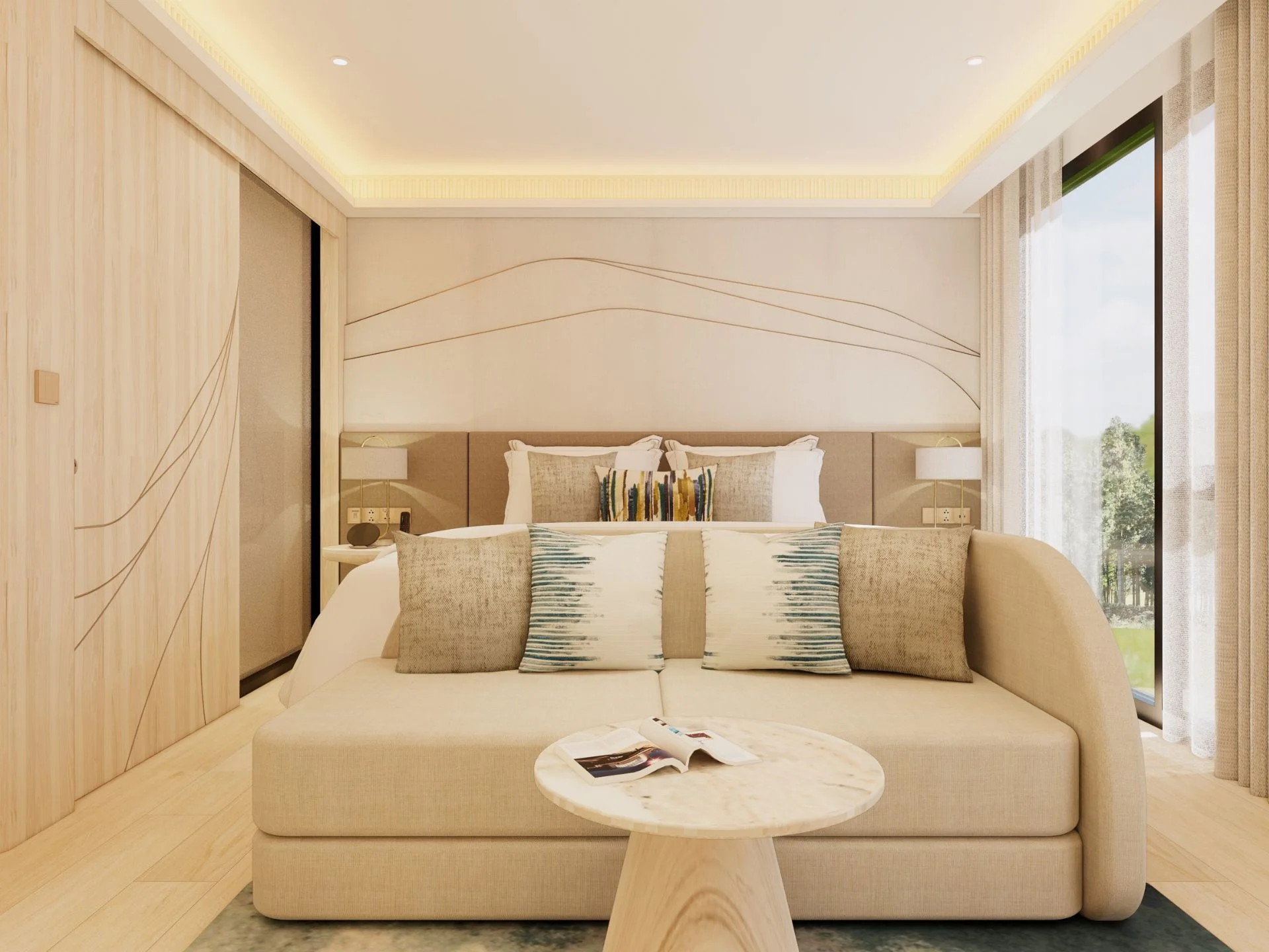Hauptschlafzimmer in einem Studio-Apartment im Sea Heaven Nai Thon, Thailand