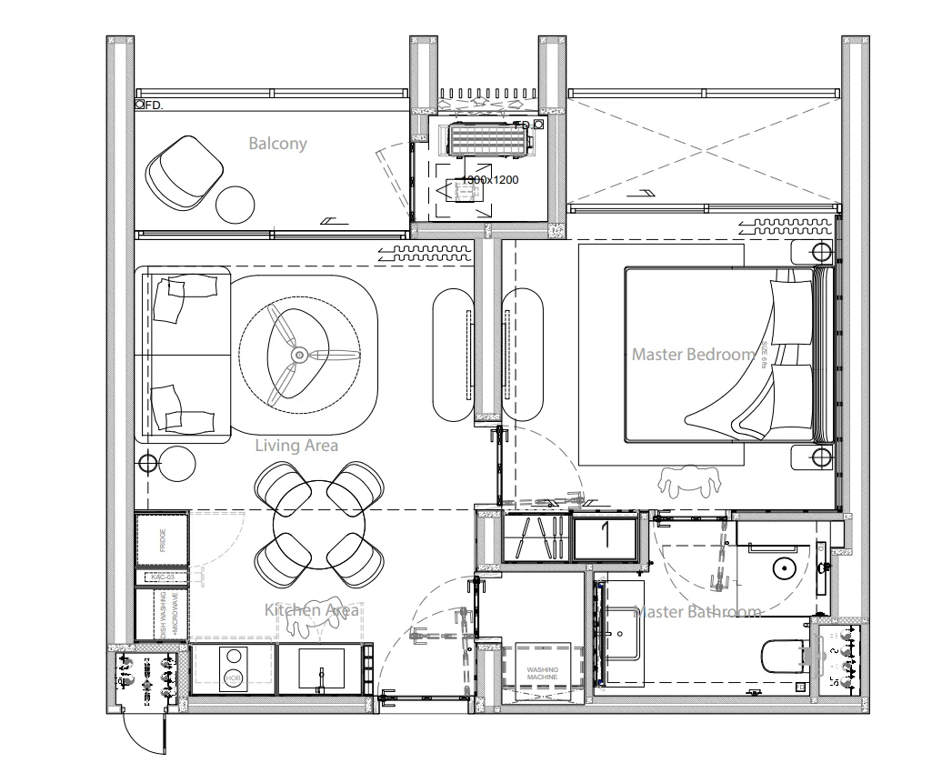 1 bed 47 sqm unit plan