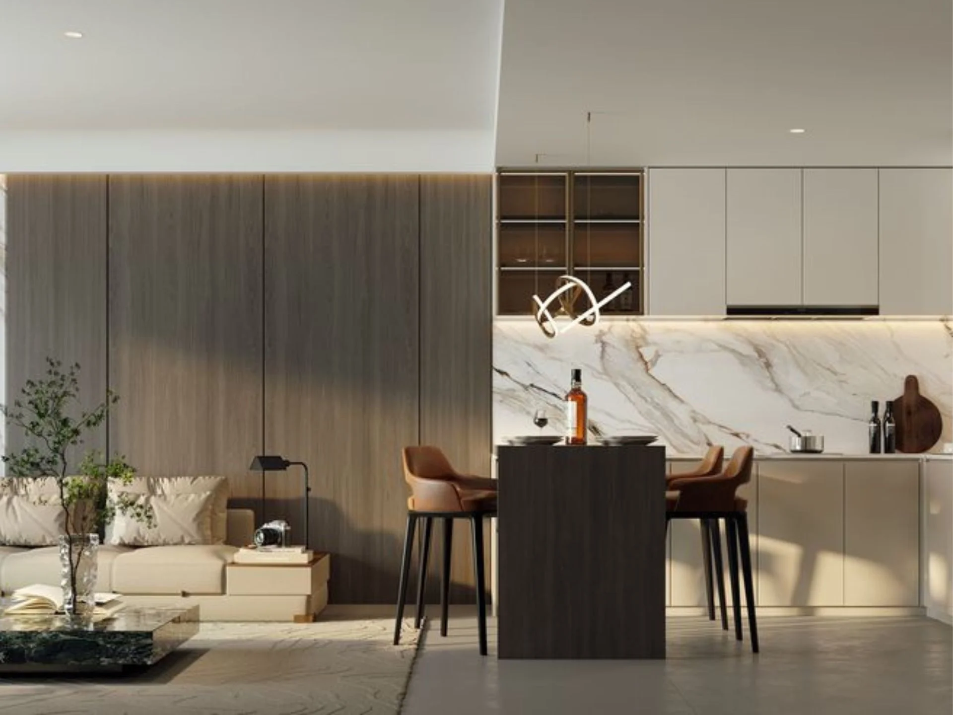 Open-plan living and dining area with kitchen in 1-bedroom apartment at AYANA Heights, Thailand