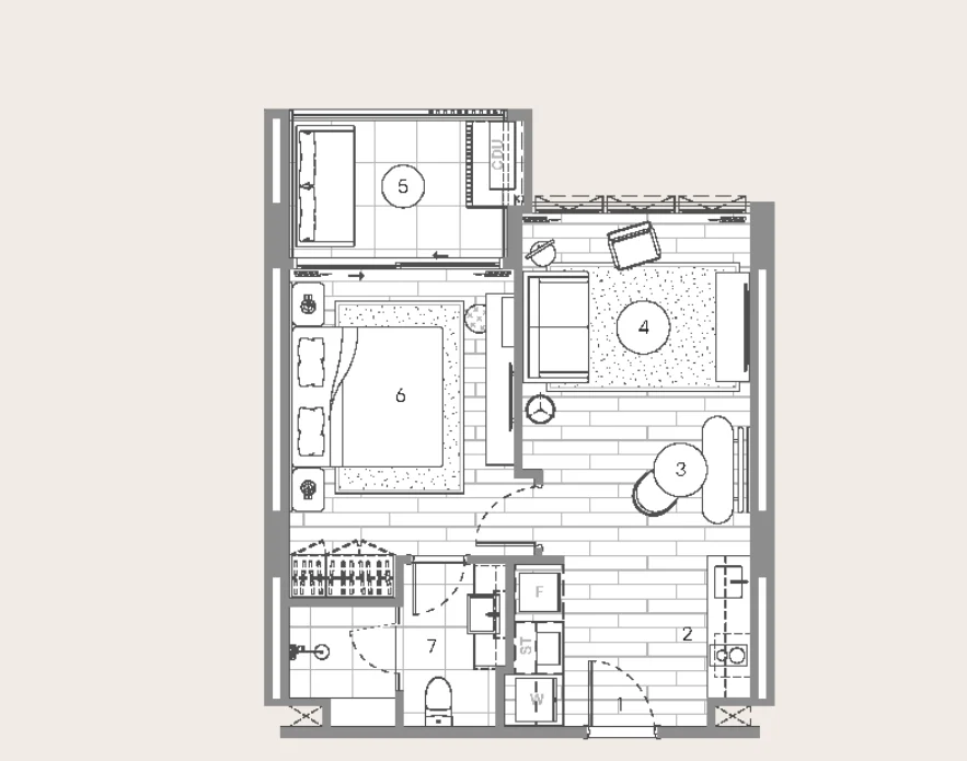 1 bed 52 sqm unit plan