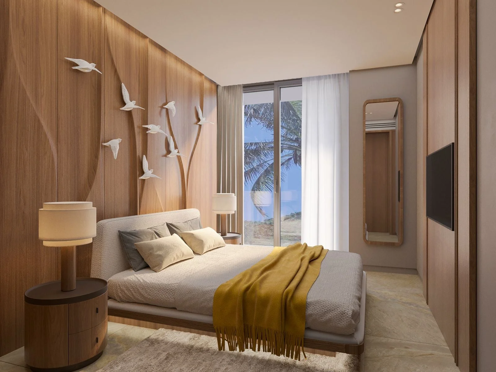 Master bedroom interior in 1-bedroom apartment at Gardens of Eden Park Residences, Thailand